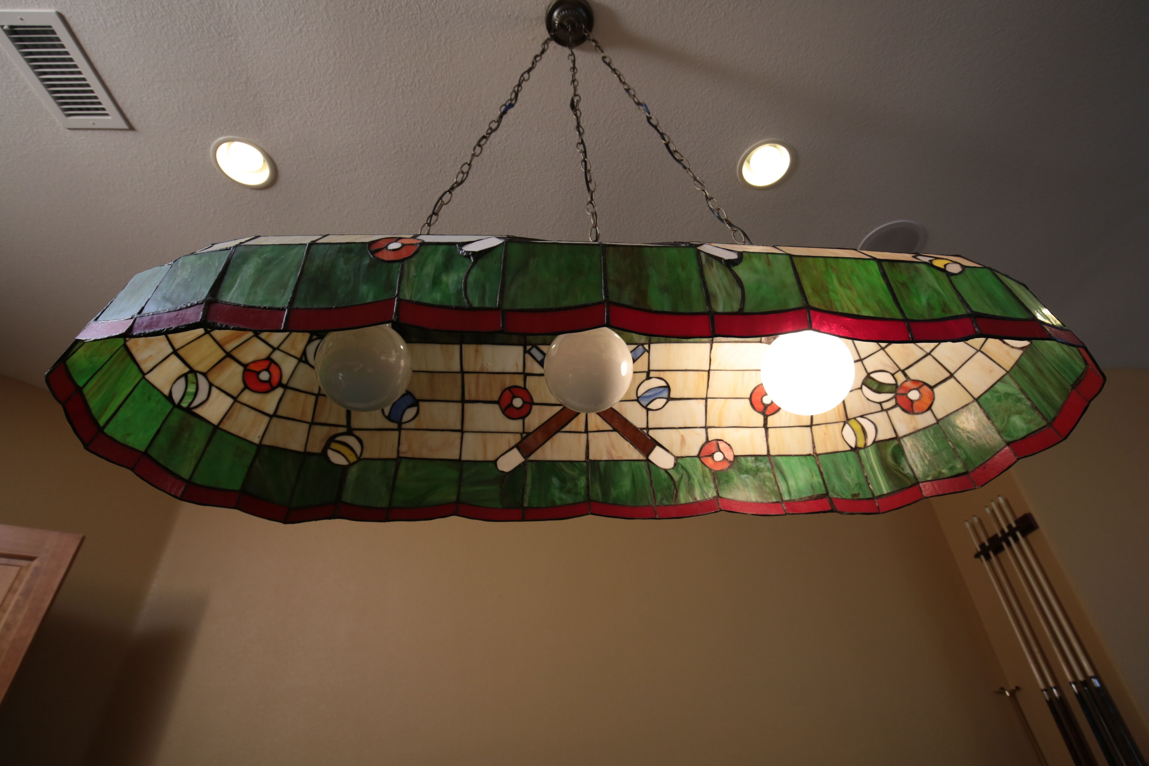 Leaded Glass Billiards Table Hanging Light Fixture EBTH