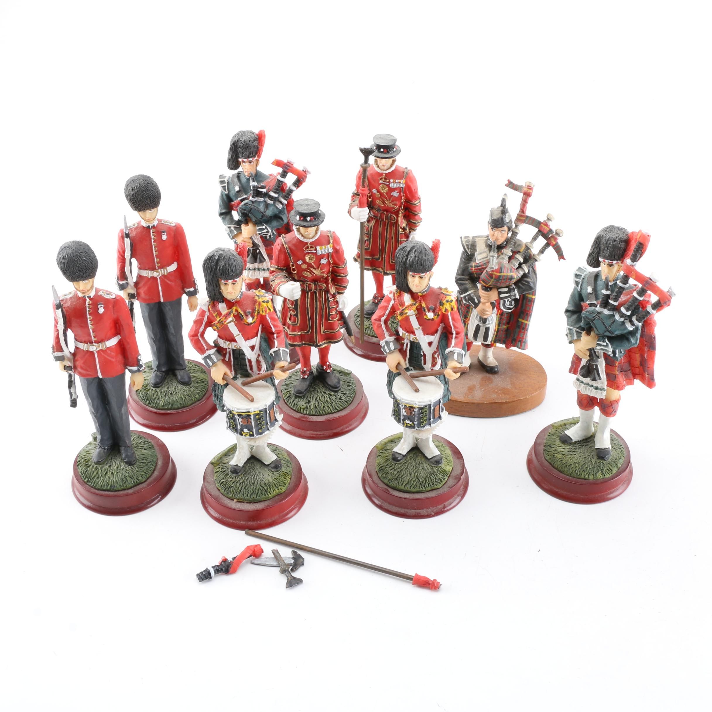 British Military Figurines Including Bagpipers and Beefeaters EBTH