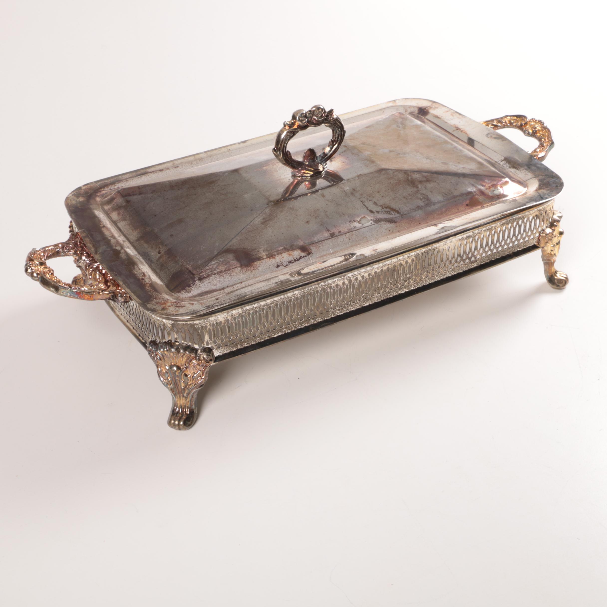 Chinese Silver Plate Lidded Chafing Dish Holder and Lid EBTH