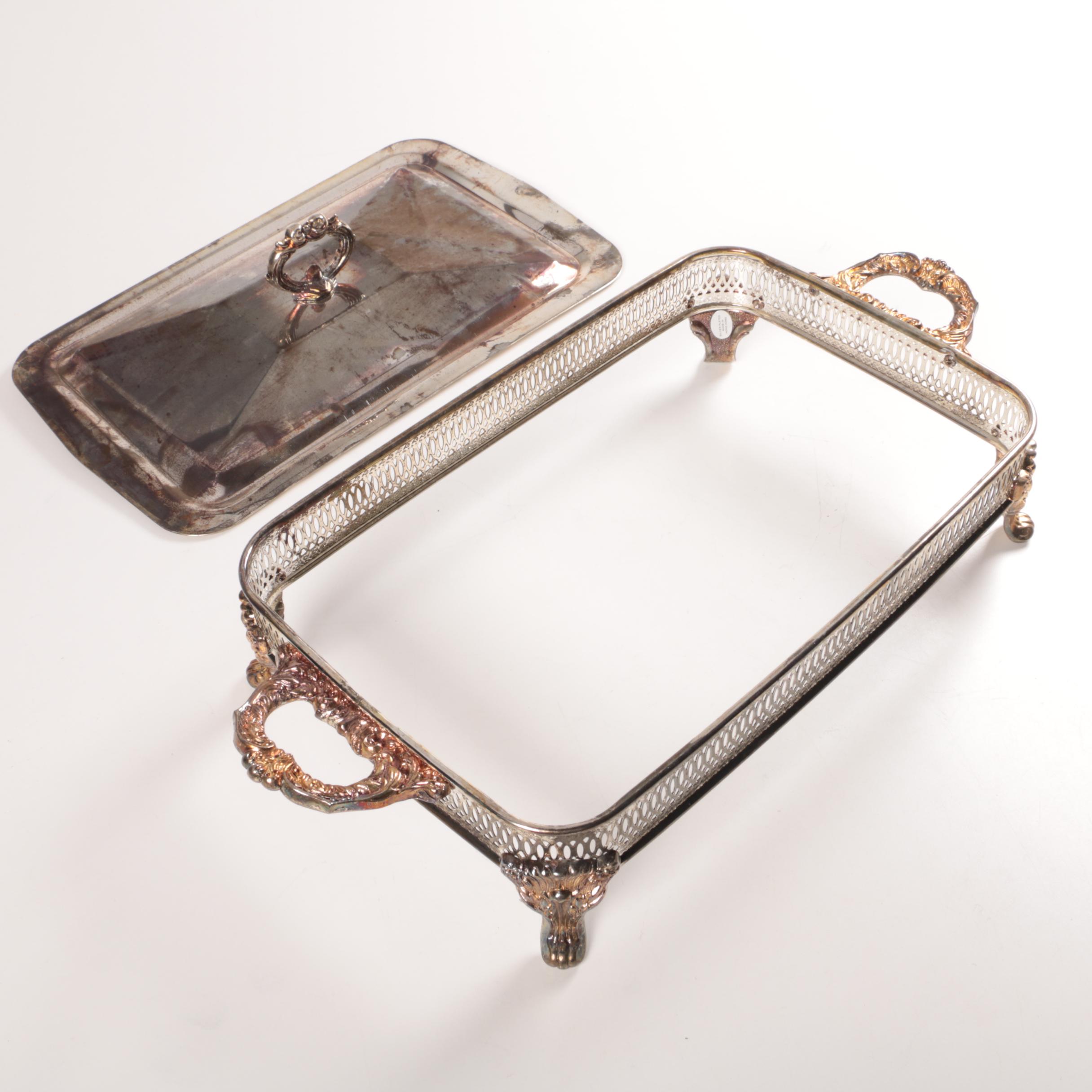 Chinese Silver Plate Lidded Chafing Dish Holder and Lid EBTH