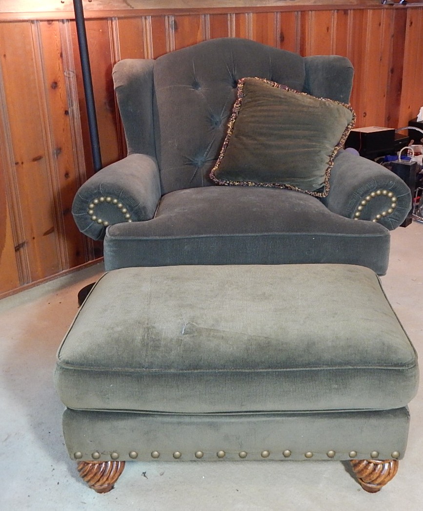 Green Corduroy Chair And Ottoman Ebth