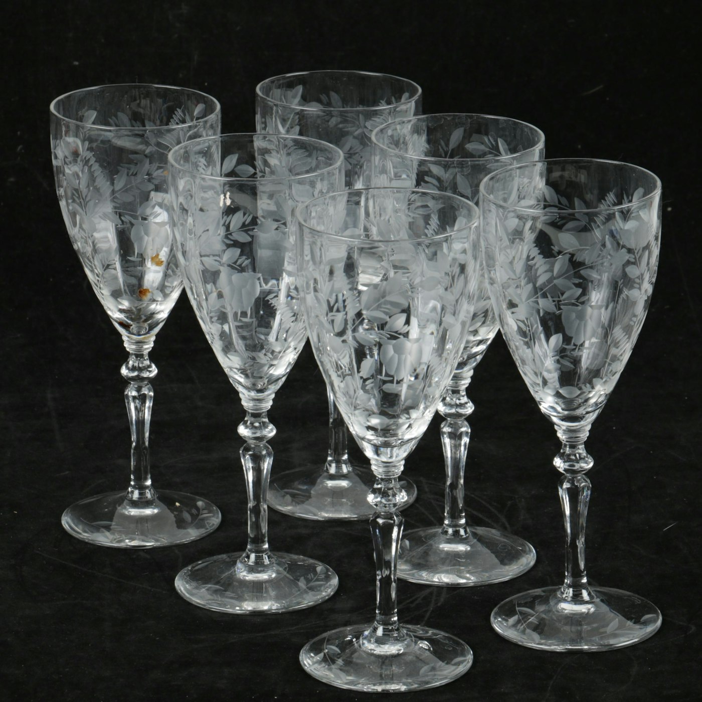 Collection Of Vintage Etched Crystal Wine Glasses Ebth