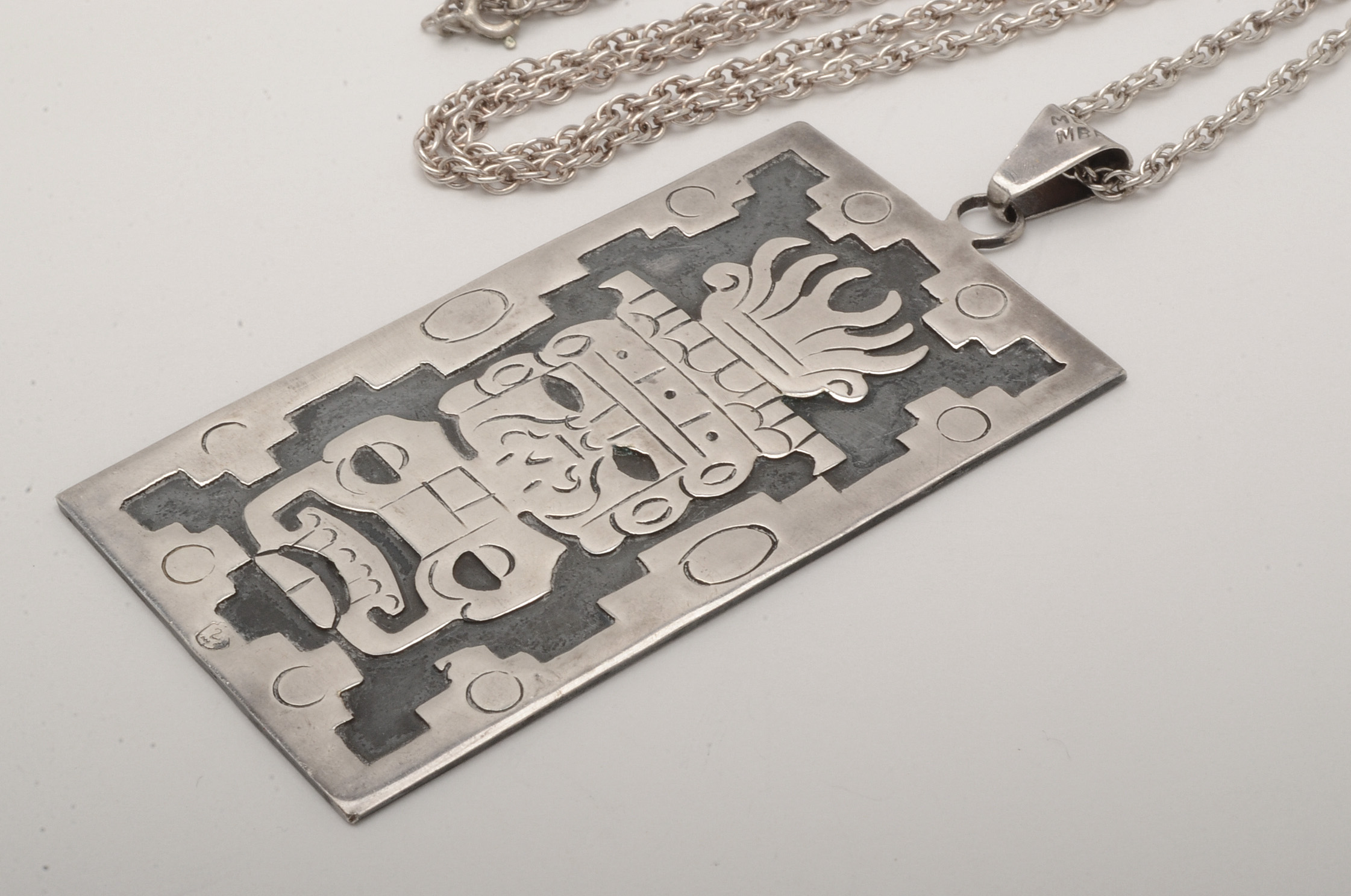 Mexican DoubleSided Sterling Silver Warrior Motif Pendant Necklace EBTH