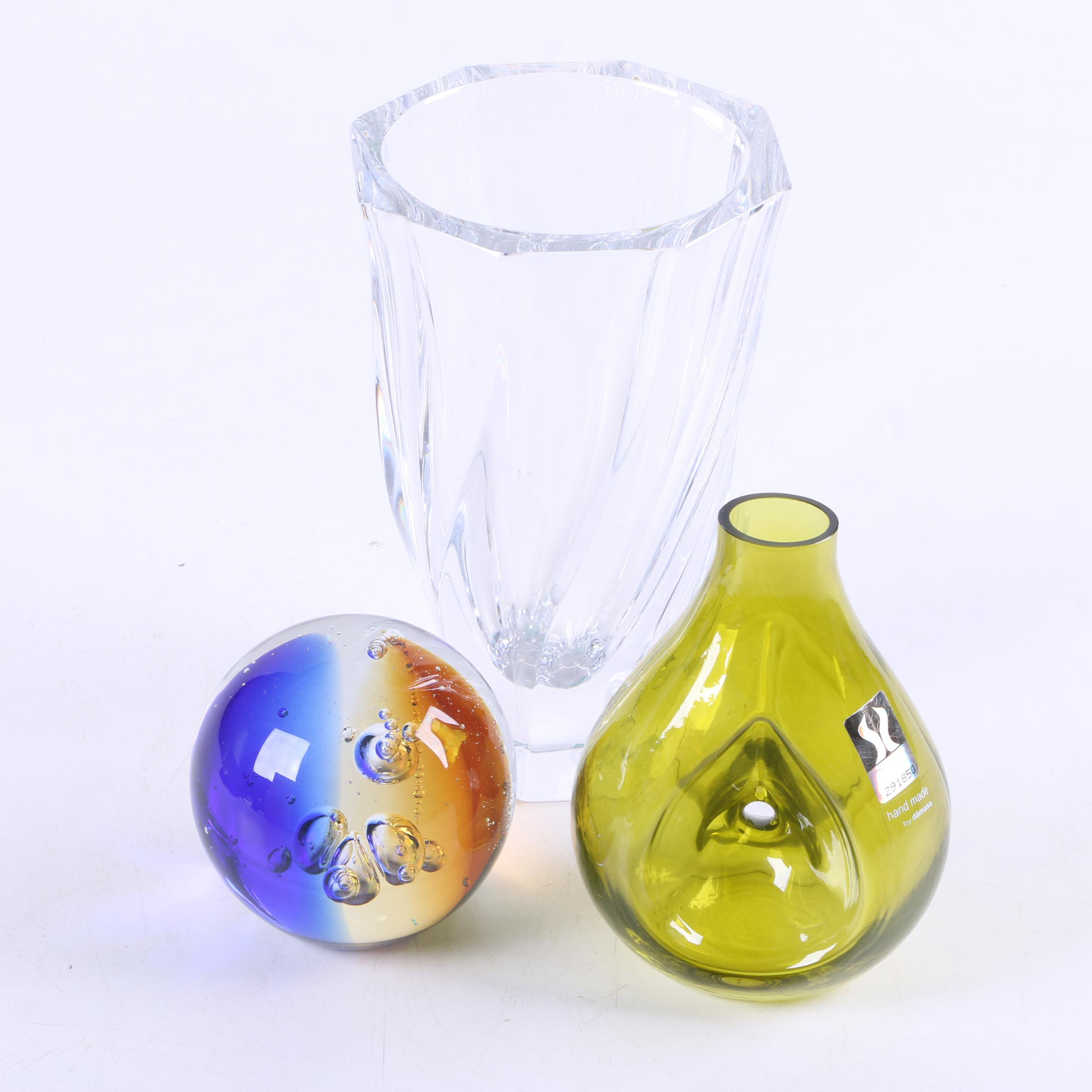 Vintage Orrefors Crystal Vase Glass Paperweight And Glass Vase