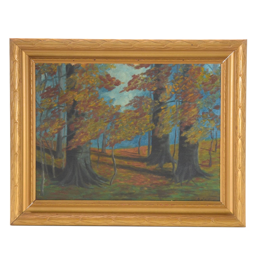G Jones Oil Painting On Academy Board Of Forest Landscape Ebth