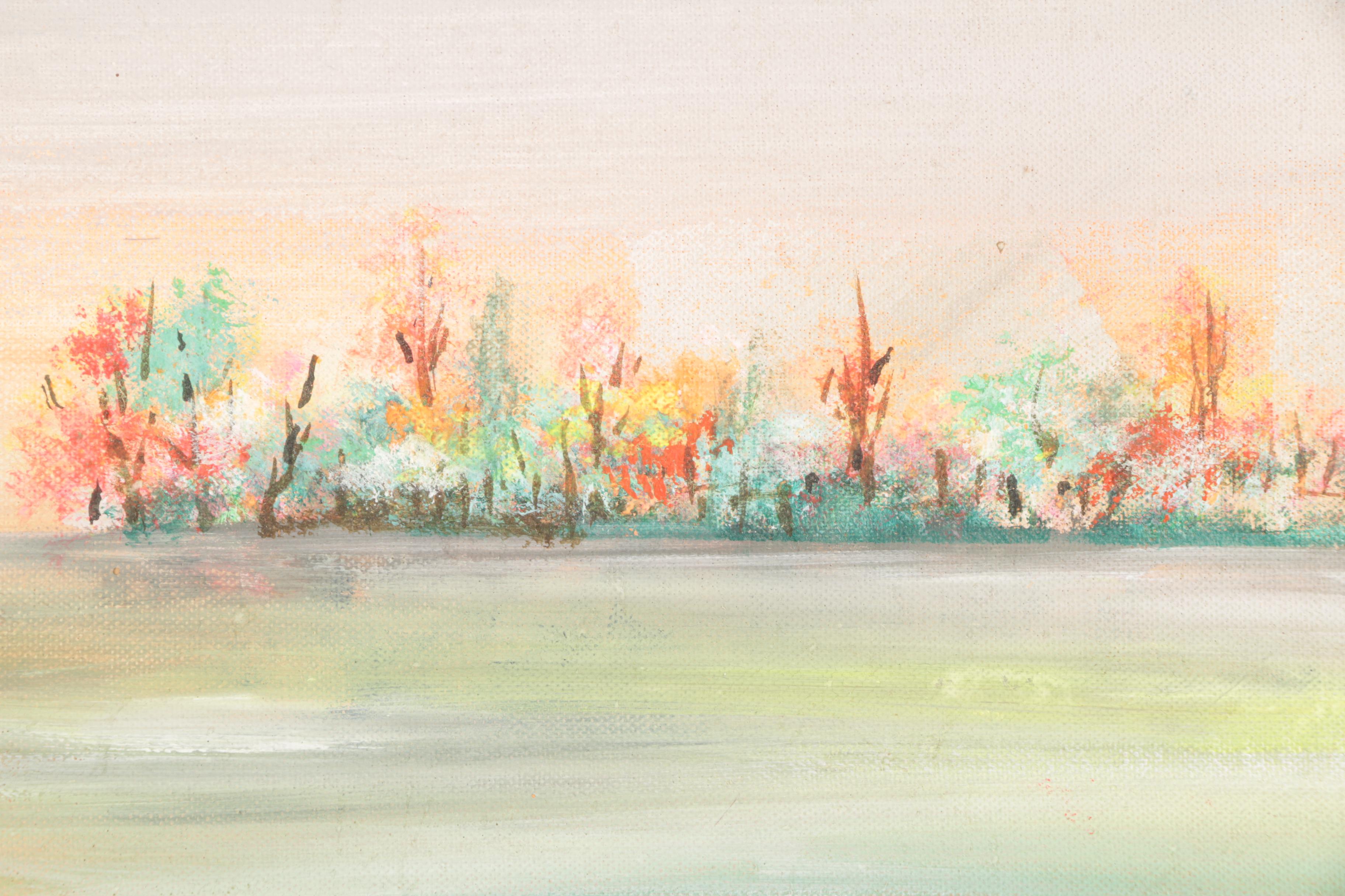 20th Century Acrylic Painting on Canvas Board Landscape EBTH