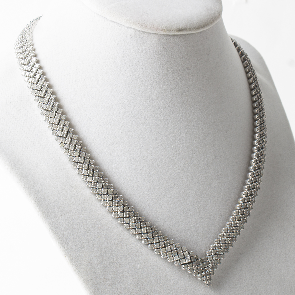 10K White Gold 18.45 CTW Diamond "V" Necklace EBTH
