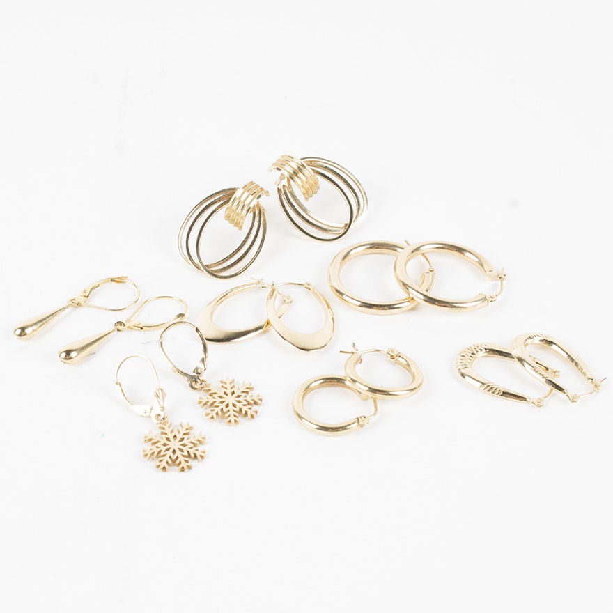 14k Yellow Gold Multiple Earring Sets Ebth 14k Yellow Gold Multiple Earring Sets