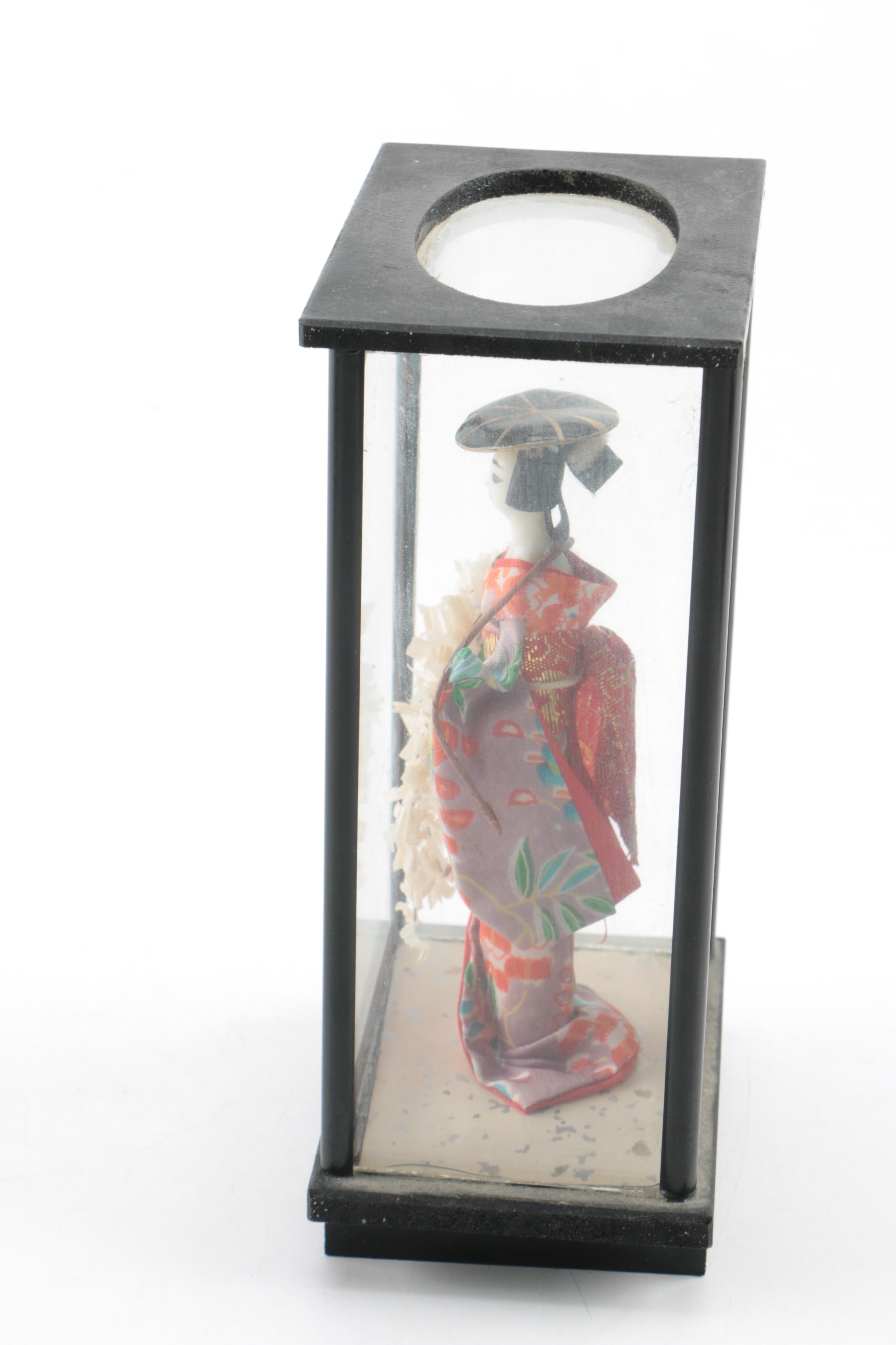 Vintage Japanese Doll in Glass Display Case EBTH