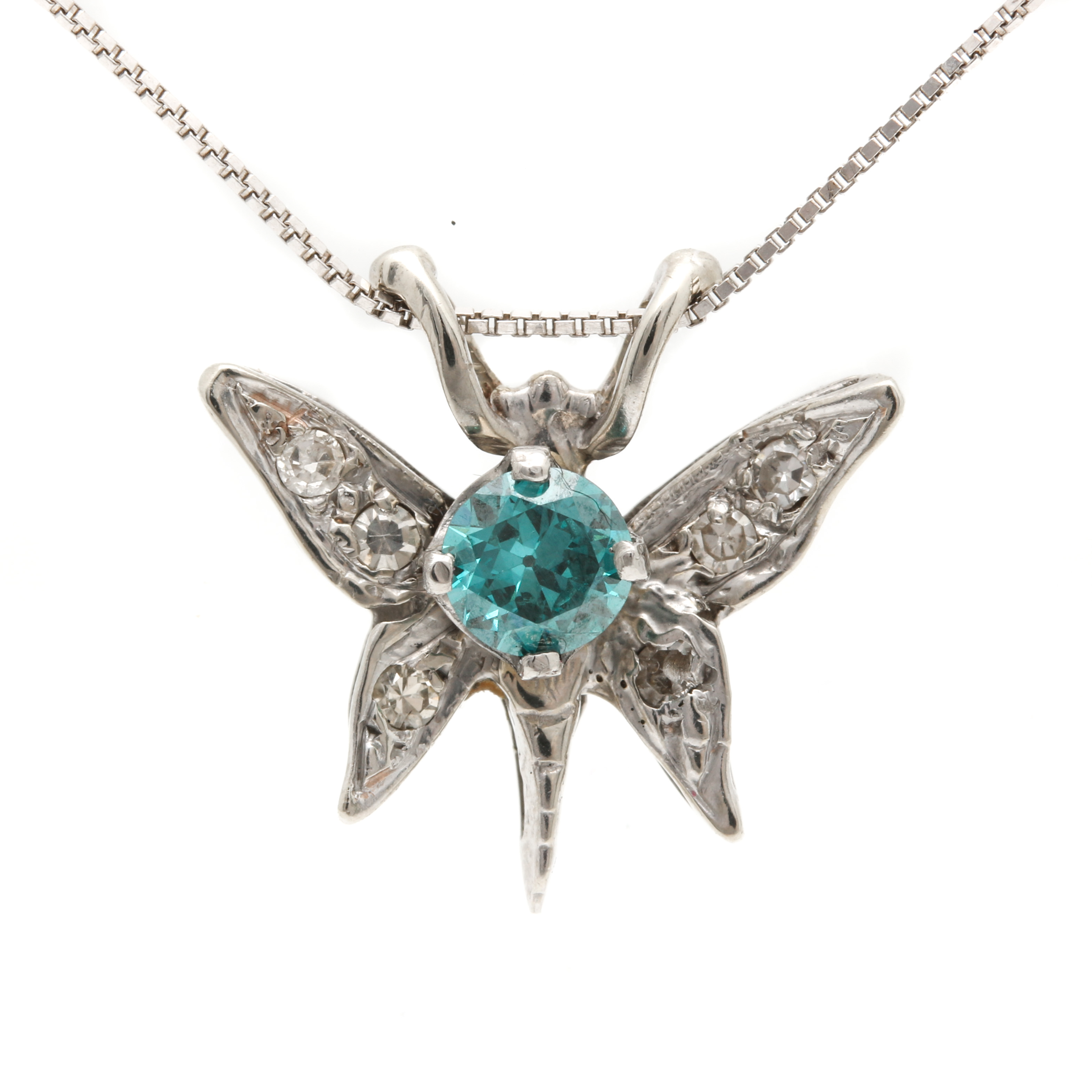 14K White Gold Diamond Butterfly Pendant Necklace | EBTH