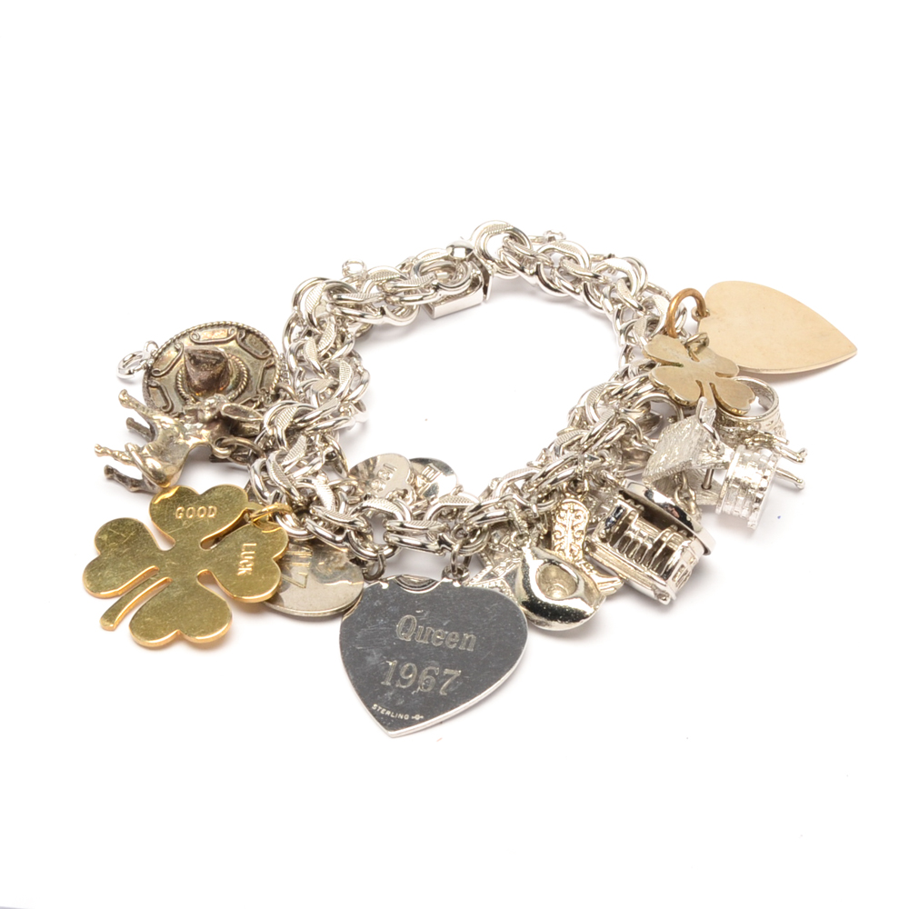 Sterling Silver Double Link Charm Bracelet EBTH