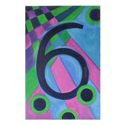 Carol J. Mathews Original Abstract Oil Painting on Canvas of the Number "6"