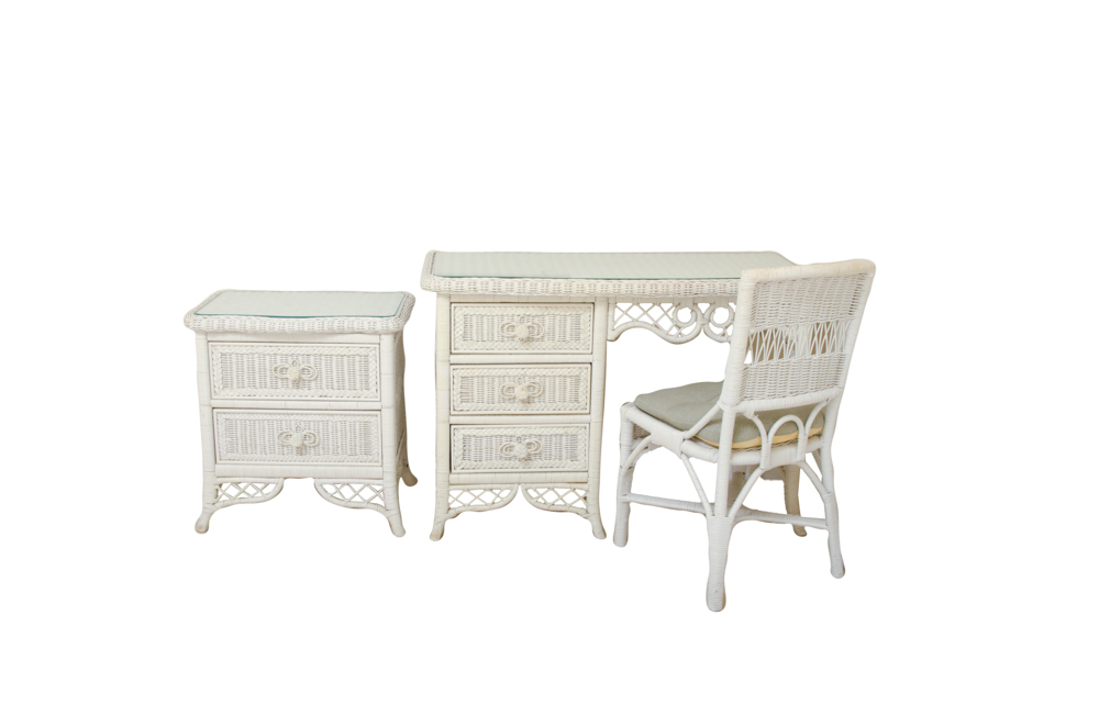 Henry Link Wicker Desk Chair And Nightstand Ebth