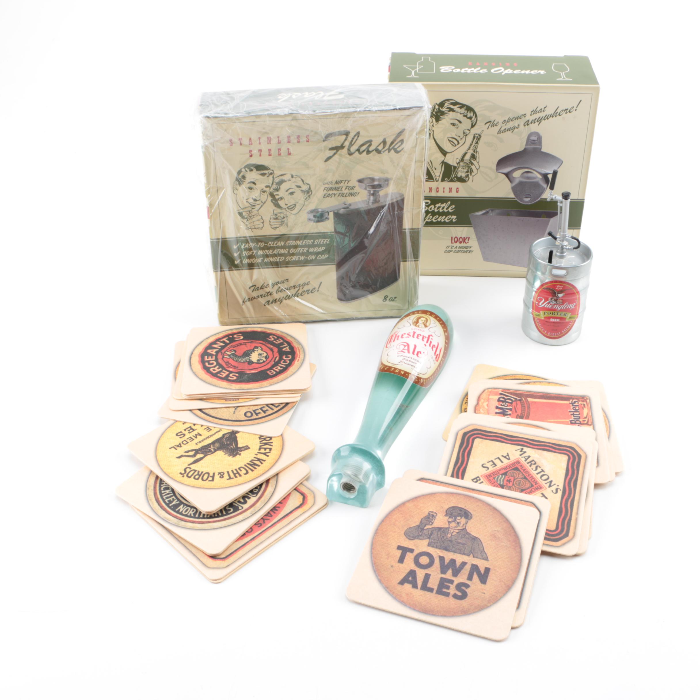 Vintage Chesterfield Ale Tap Handle, Yuengling Mini Keg and Other