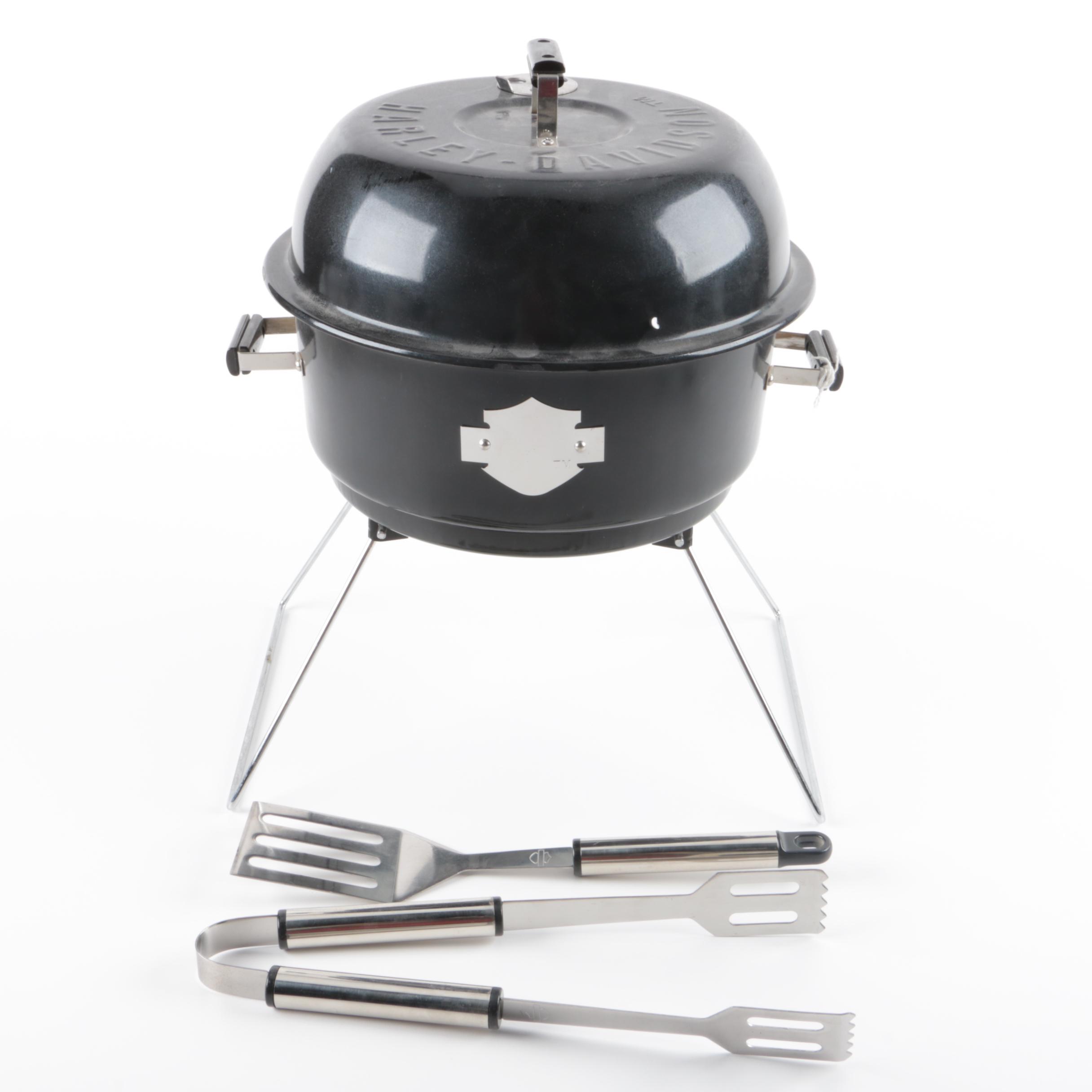 Harley Davidson Kettle Grill and Two Utensils EBTH