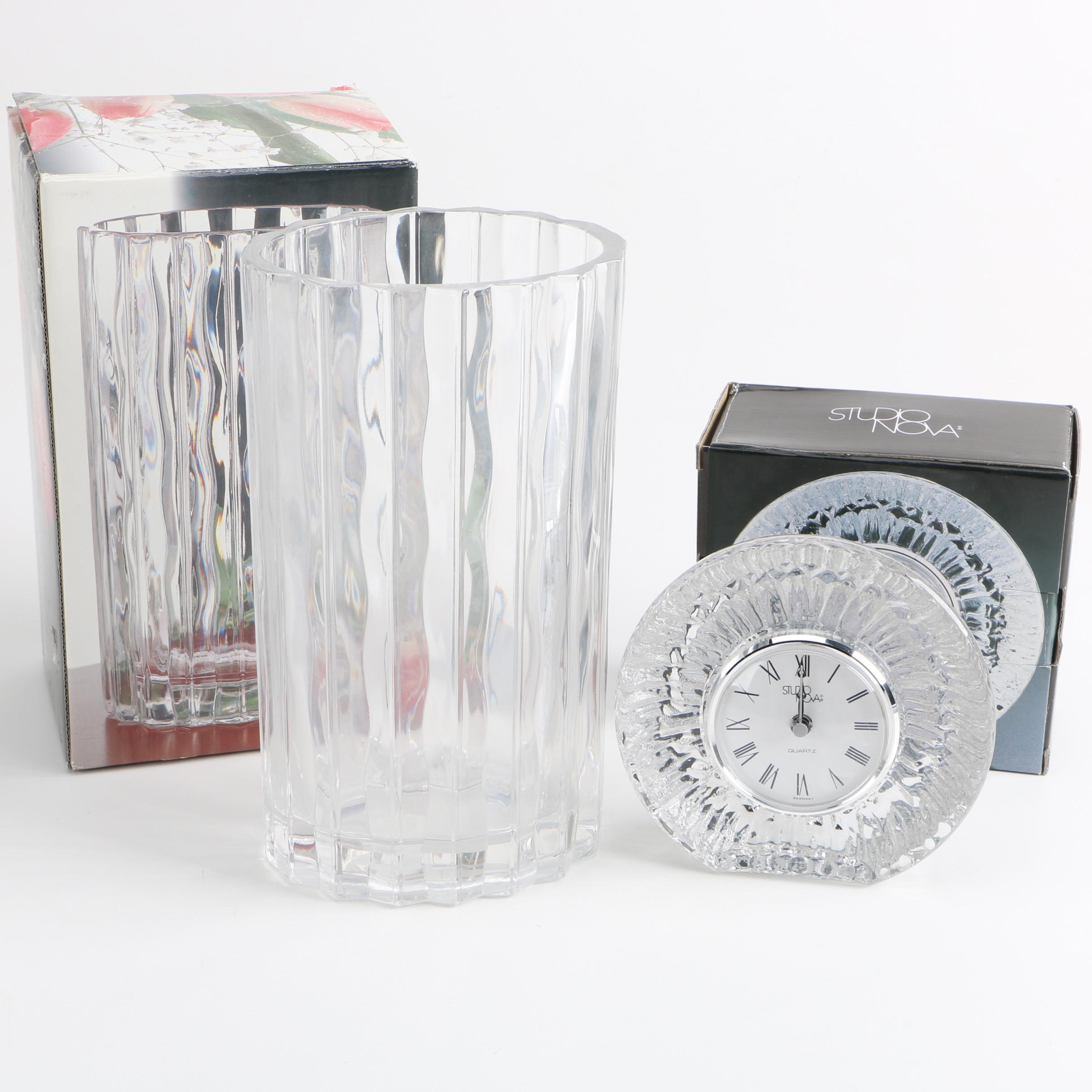 Studio Nova Crystal Shelf Clock And Vase Ebth
