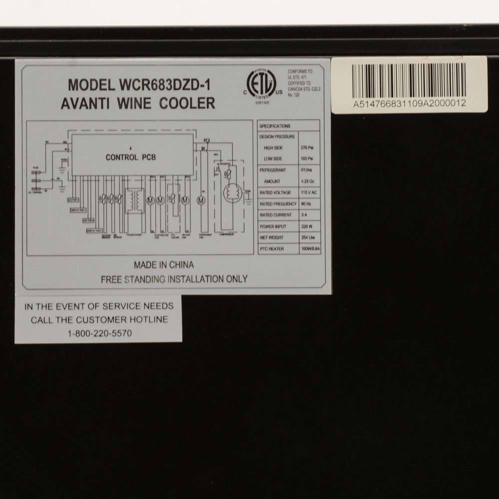 Avanti Freestanding Wine Cooler EBTH