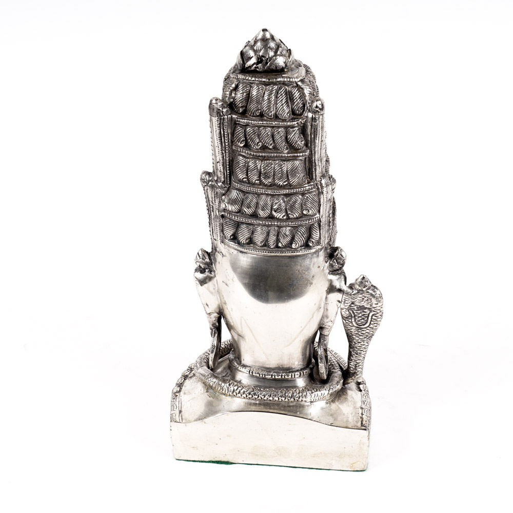Thai Inspired Silver Tone Metal Bust of Buddha with Nāga ...