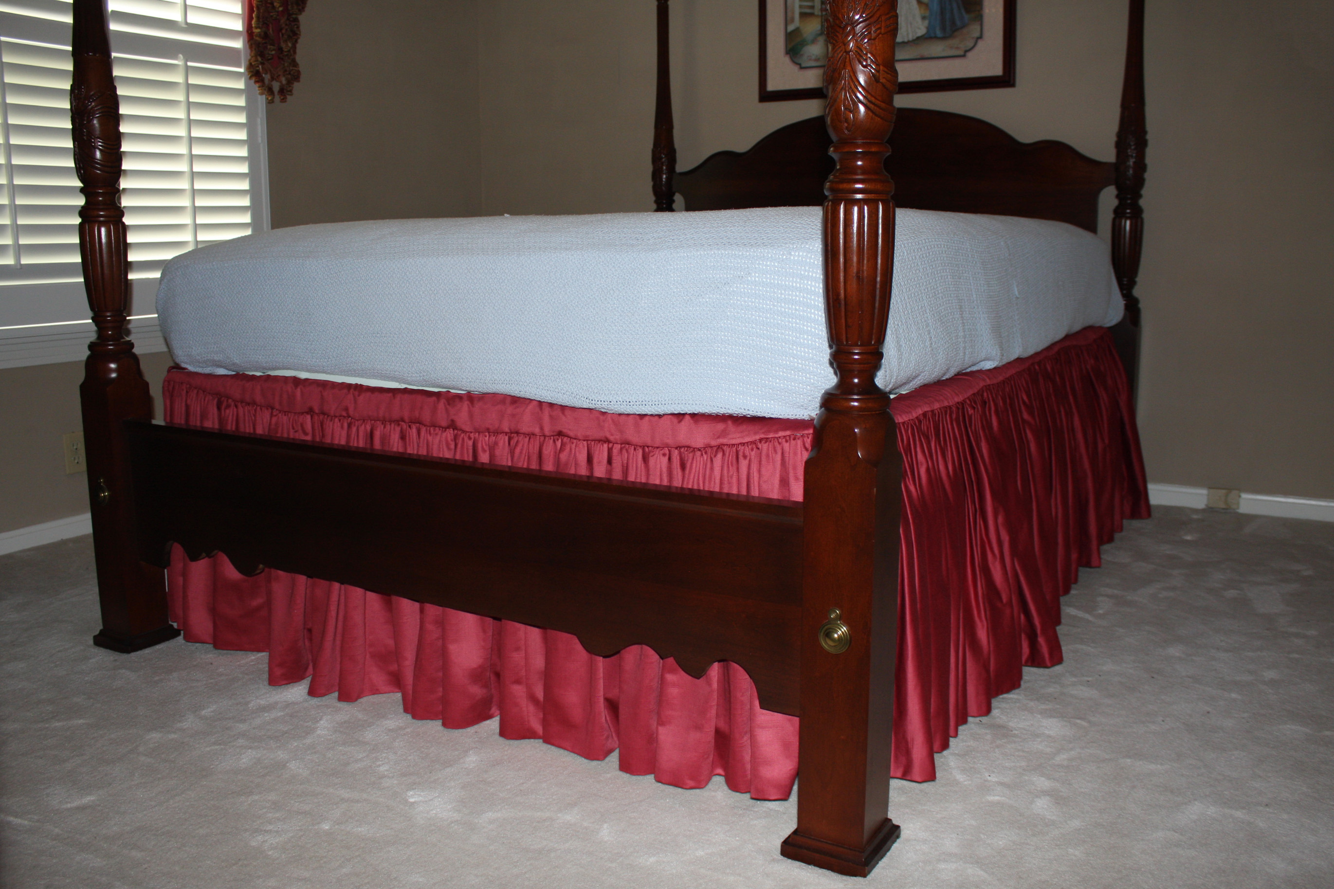 Cherry Four Poster Rice-Carved Bed with Step Stool | EBTH