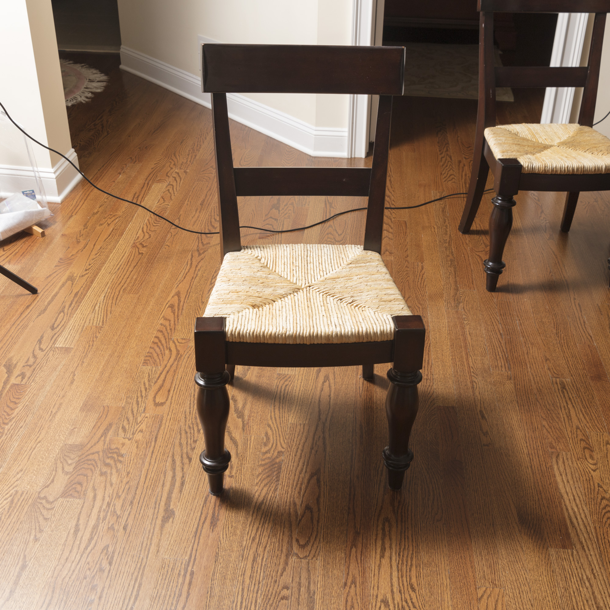 Pottery Barn "Montego" Mahogany Dining Table with Rush Seat Chairs and Stools EBTH