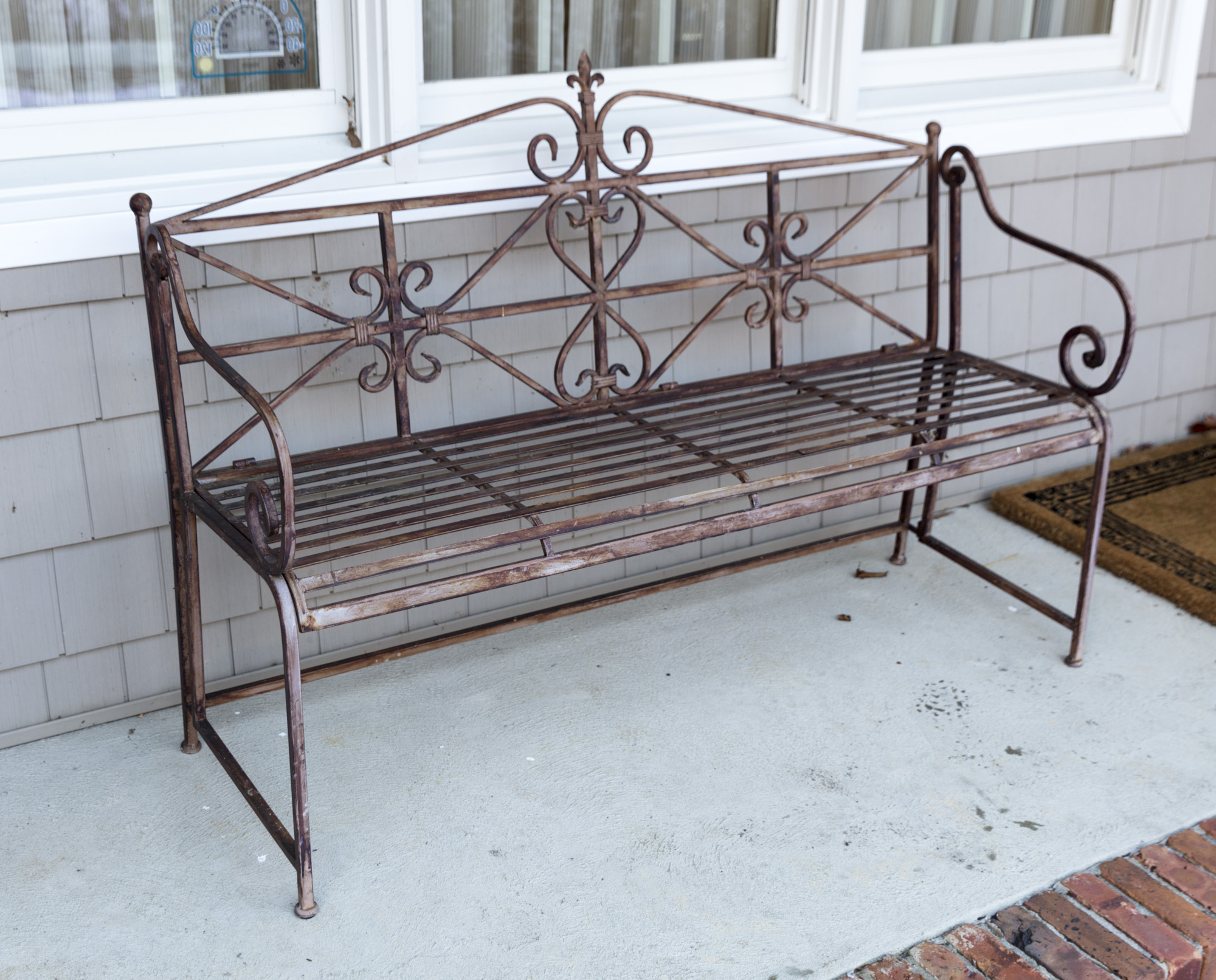 Vintage Wrought Iron Bench Ebth