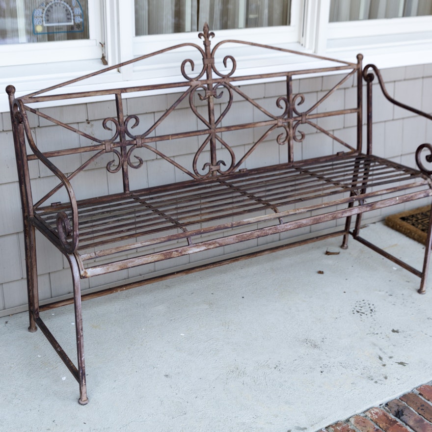 Vintage Wrought Iron Bench Ebth
