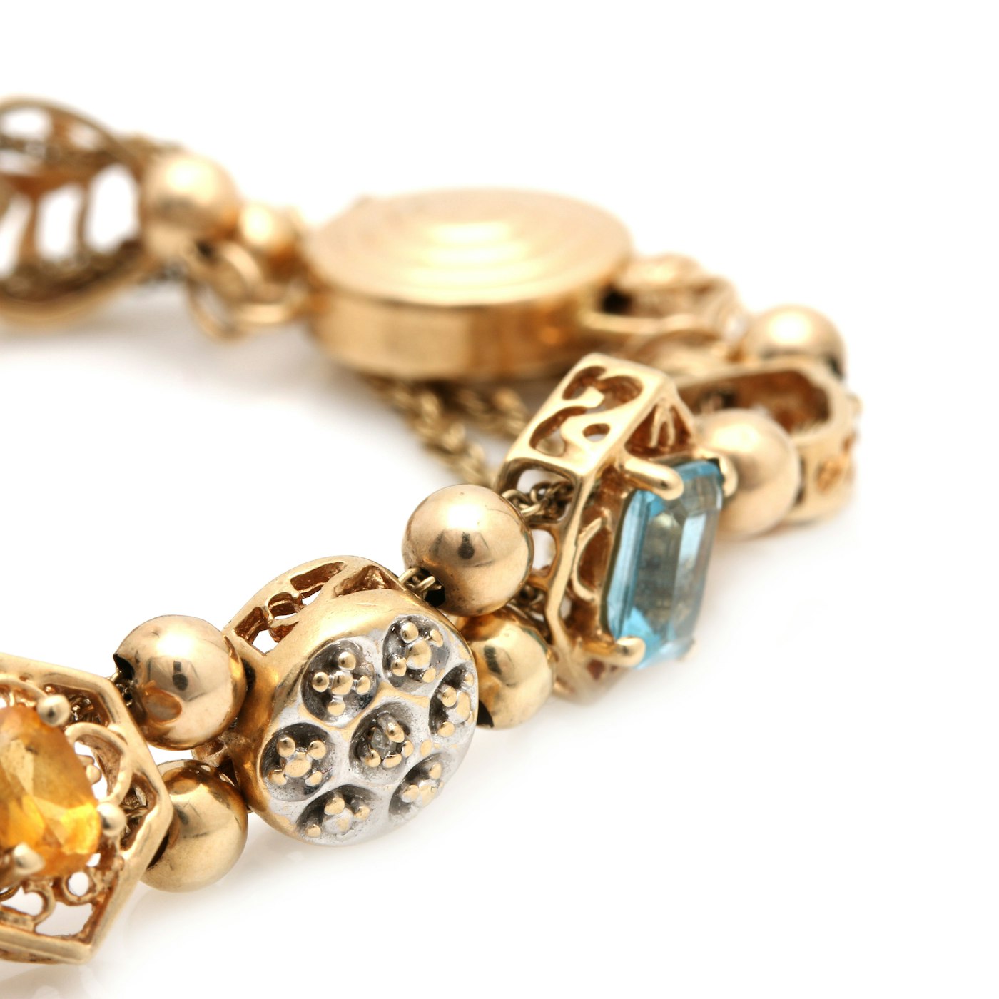 10K and 14K Yellow Gold Multi Gemstone Slide Charm Bracelet : EBTH