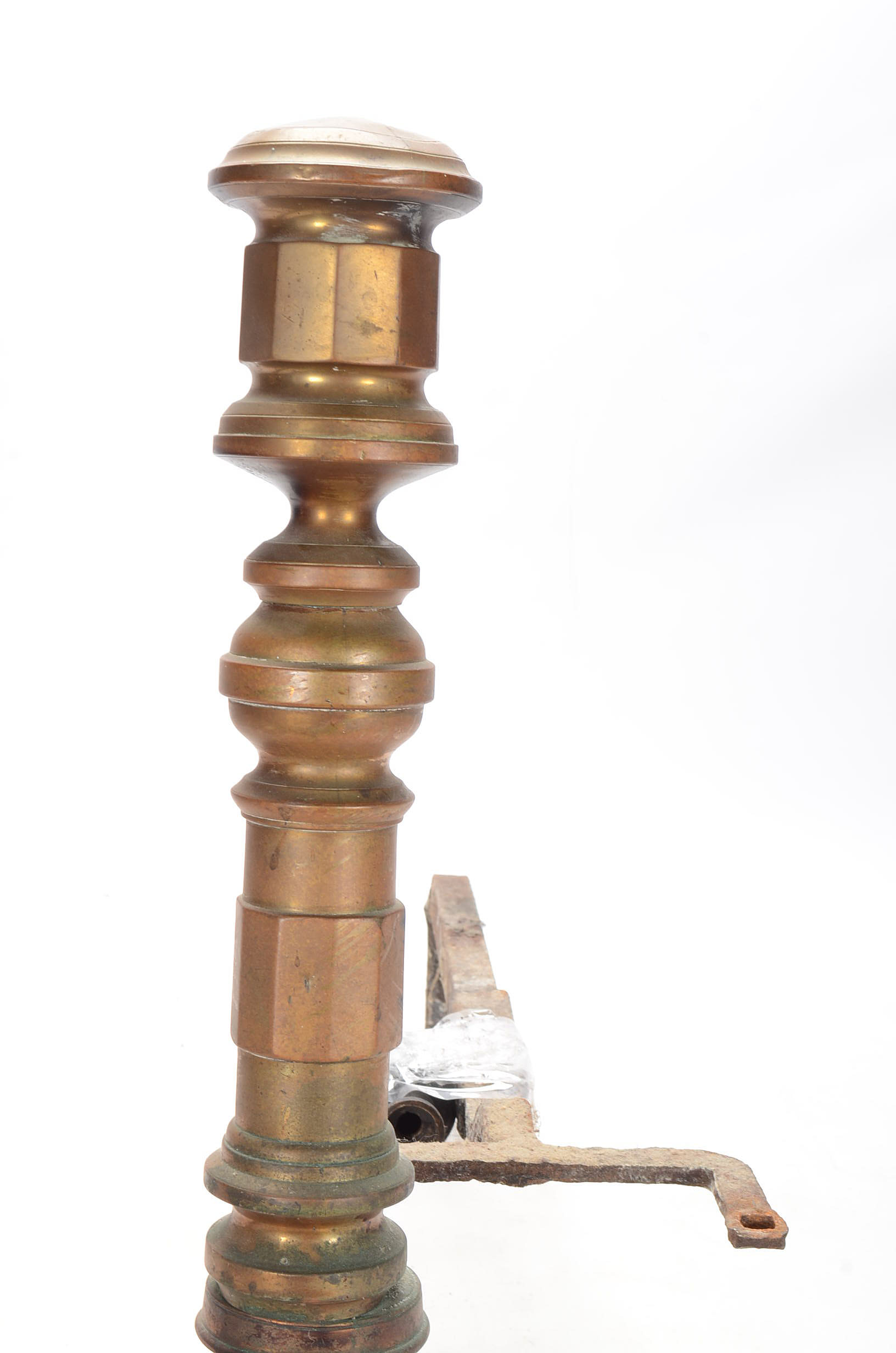 Brass and Cast Iron Andirons and Fireplace Screen EBTH