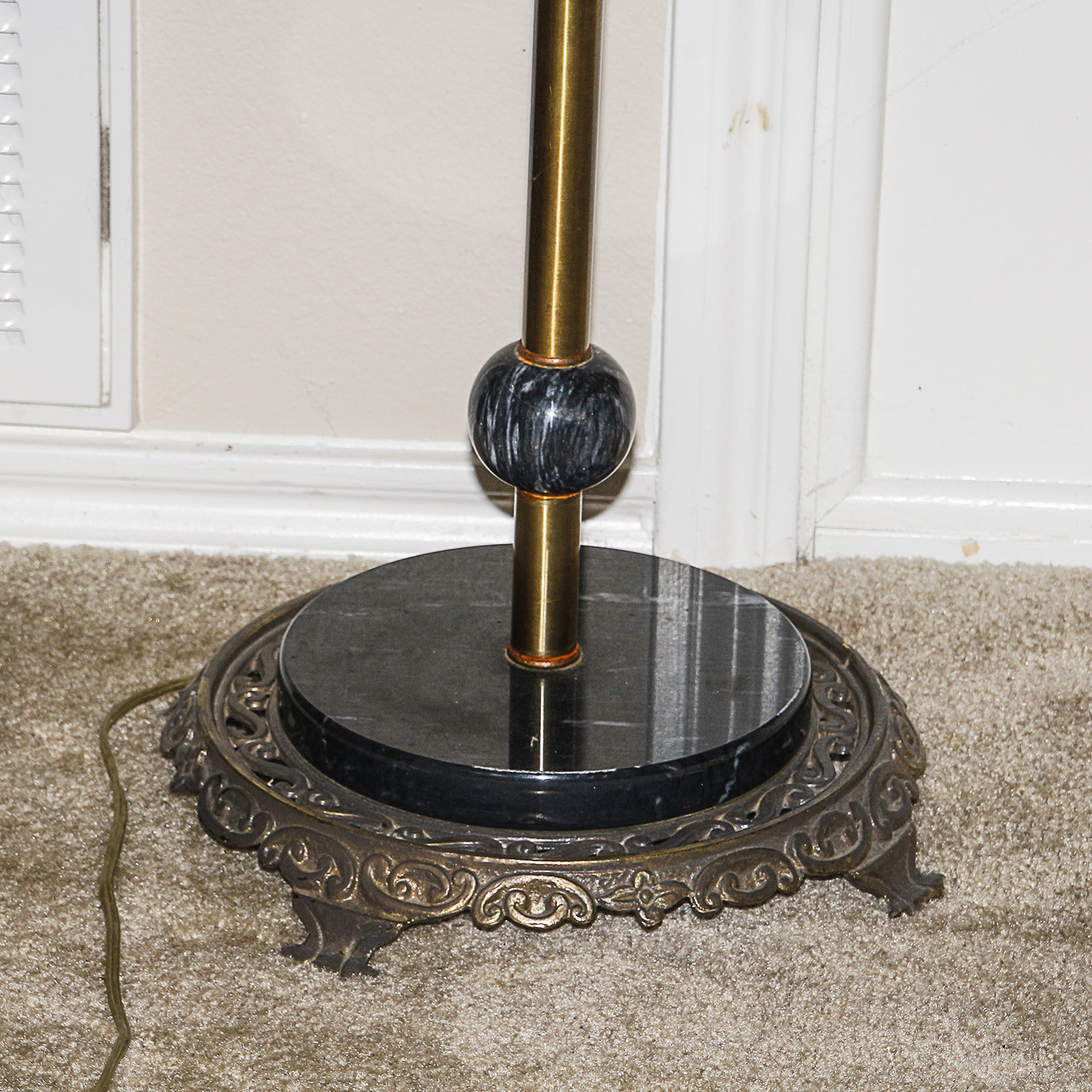 Vintage Brass and Marble Bridge Arm Floor Lamp with Milk Glass Shade EBTH