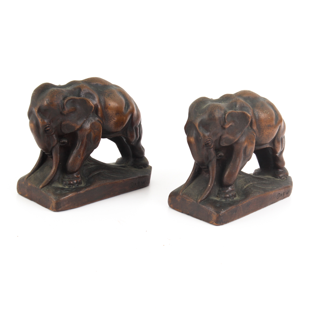 Antique KBW Art Bronze Elephant Bookends EBTH
