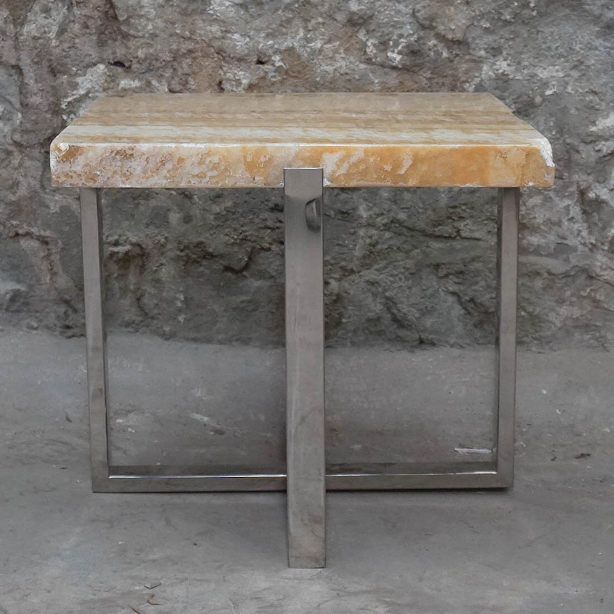 Banded Calcite Stone Top Side Table Ebth Banded Calcite Stone Top Side Table Ebth