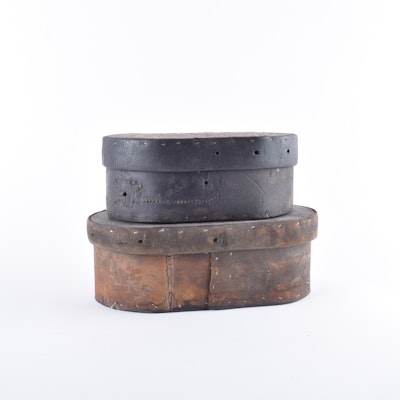 Antique Leather and Wood Shaker Style Boxes Antique Leather and Wood Shaker Style Boxes