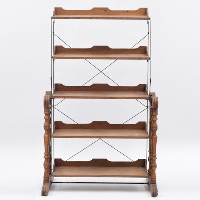 Victorian Oak and Metal Mechanical Shelf Victorian Oak and Metal Mechanical Shelf
