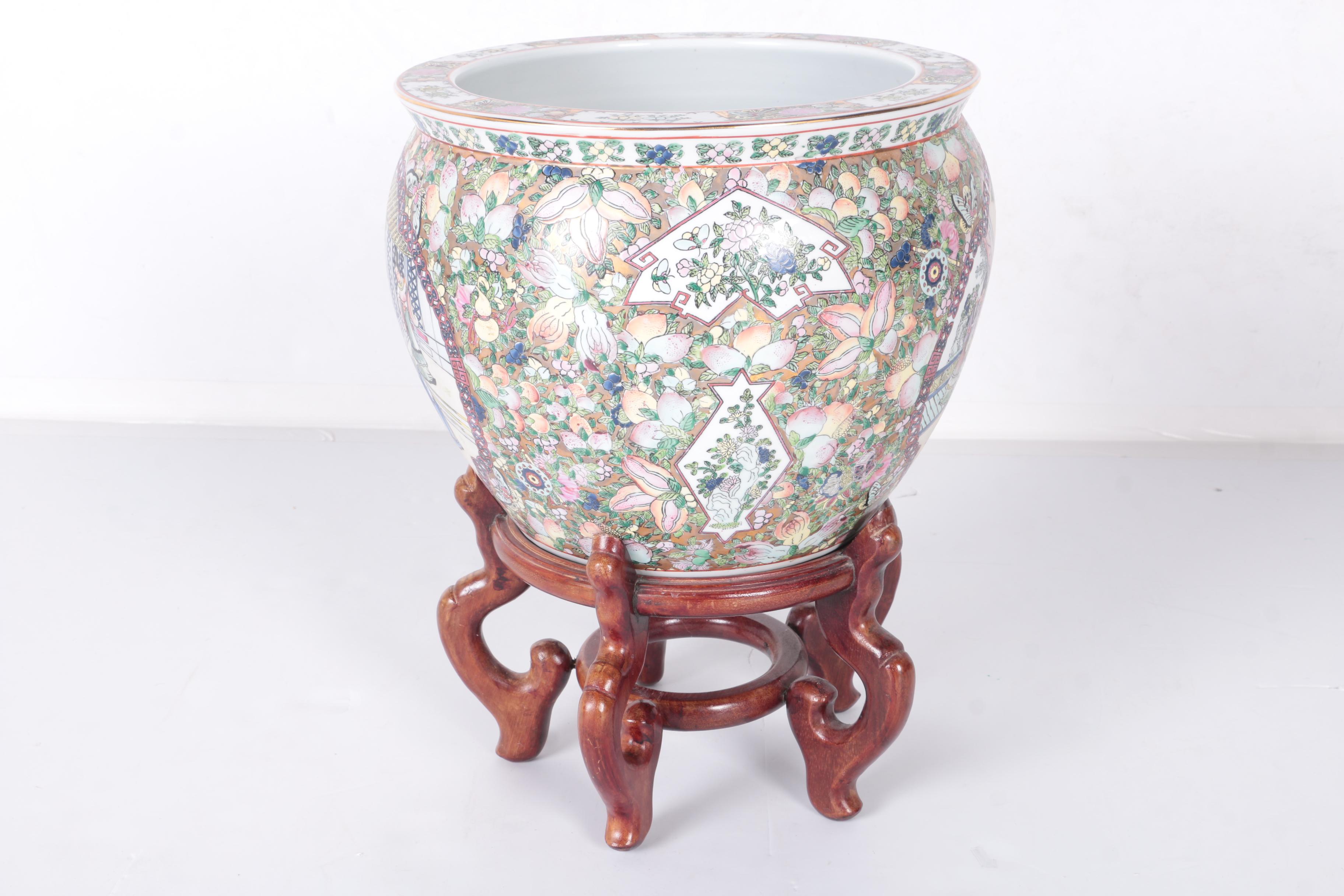 Chinese Ceramic Fish Bowl Planter with Stand EBTH