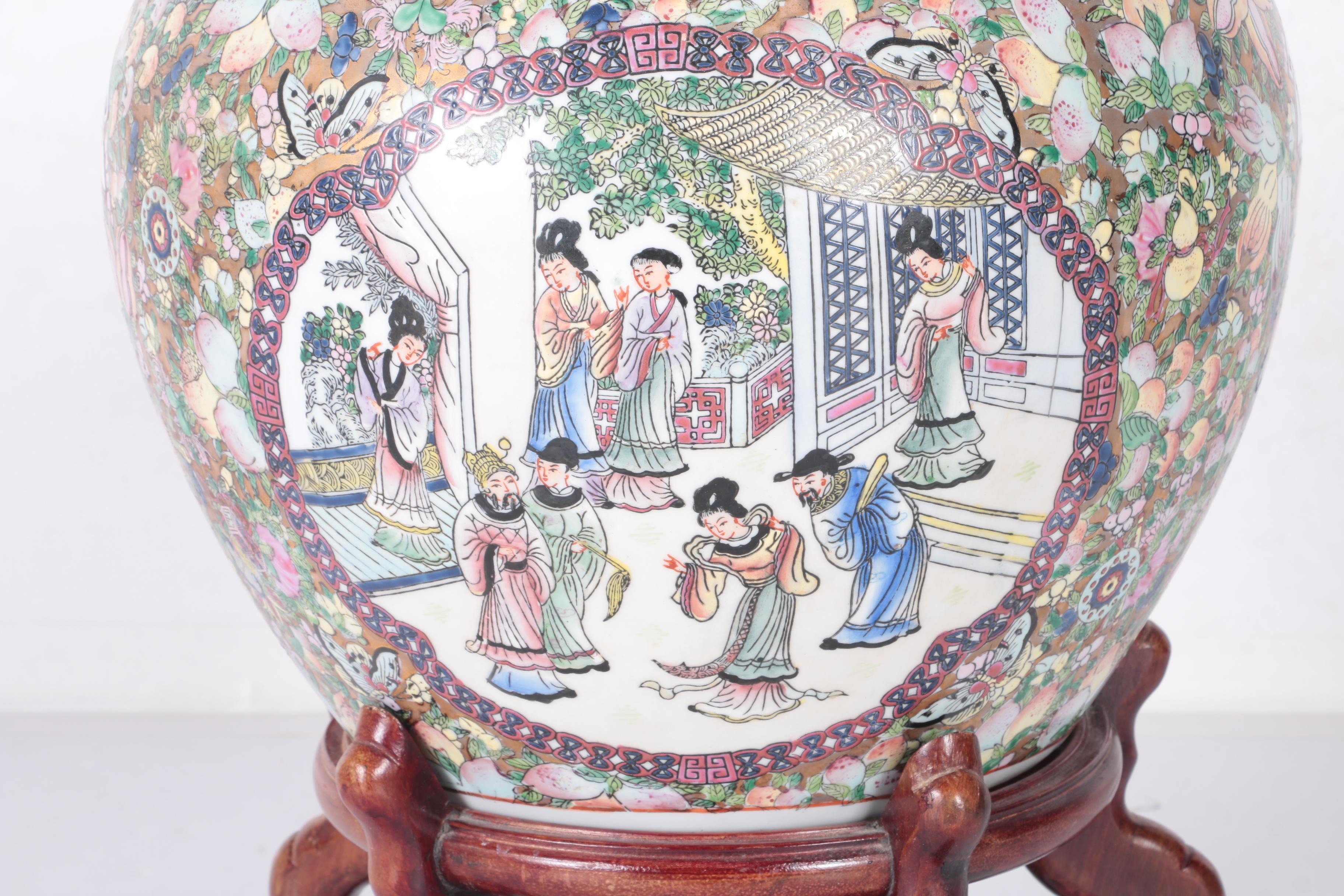 Chinese Ceramic Fish Bowl Planter with Stand : EBTH