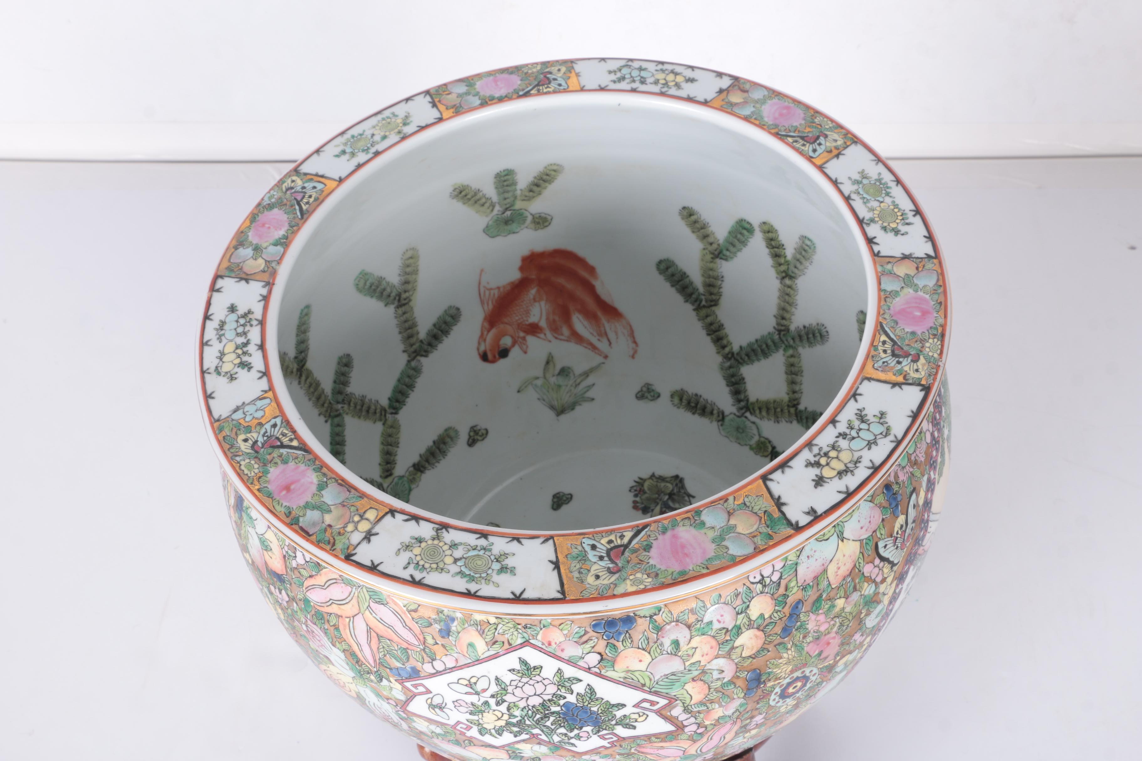 Chinese Ceramic Fish Bowl Planter with Stand EBTH