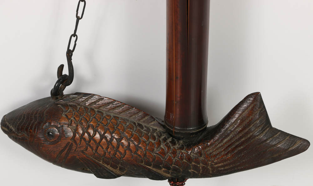 Japanese Jizai Kagi Kettle Hook of Carved Wooden Fish EBTH