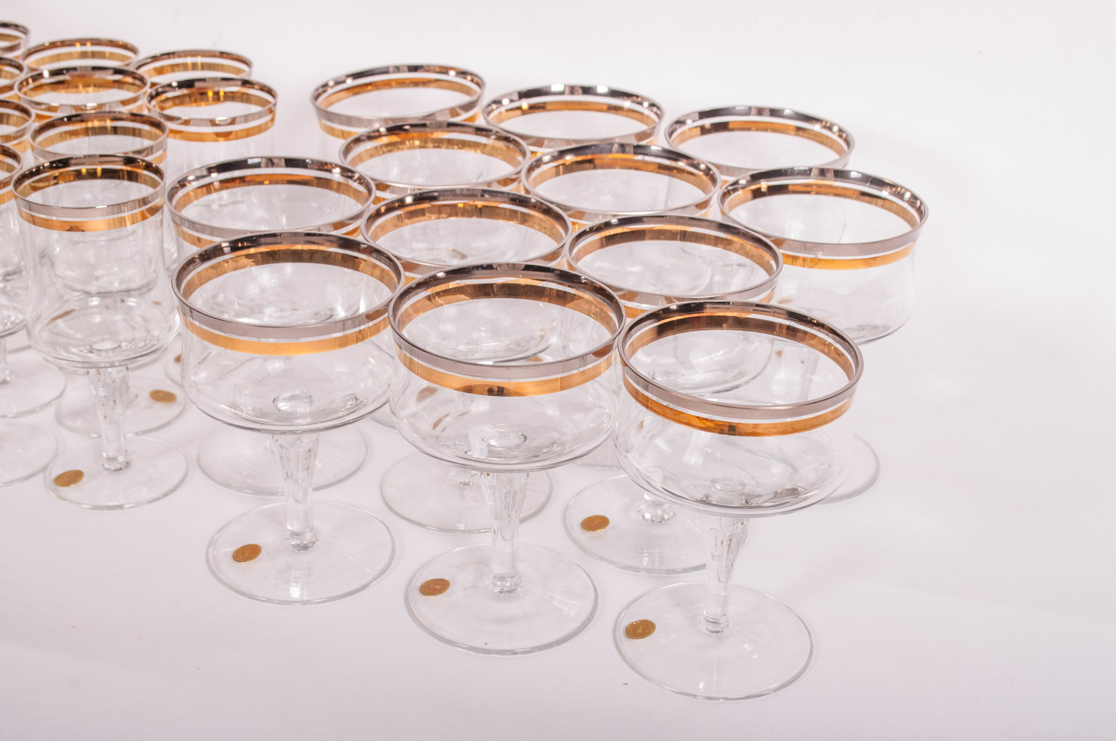 Vintage Silver and Gold Toned Rimmed Romanian Crystal Stemware EBTH