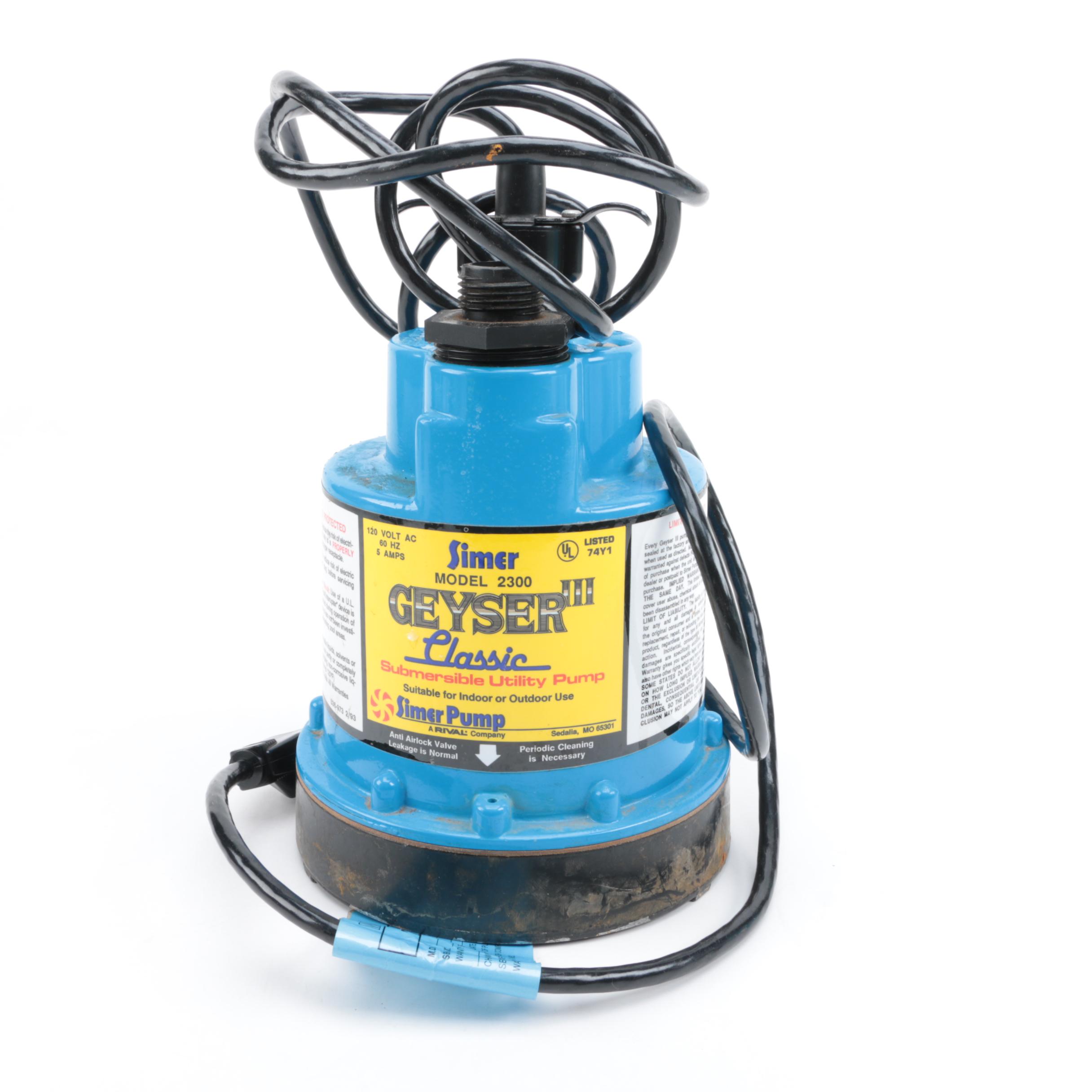 Simer "Geyser III" Model 2300 Submersible Utility Pump EBTH
