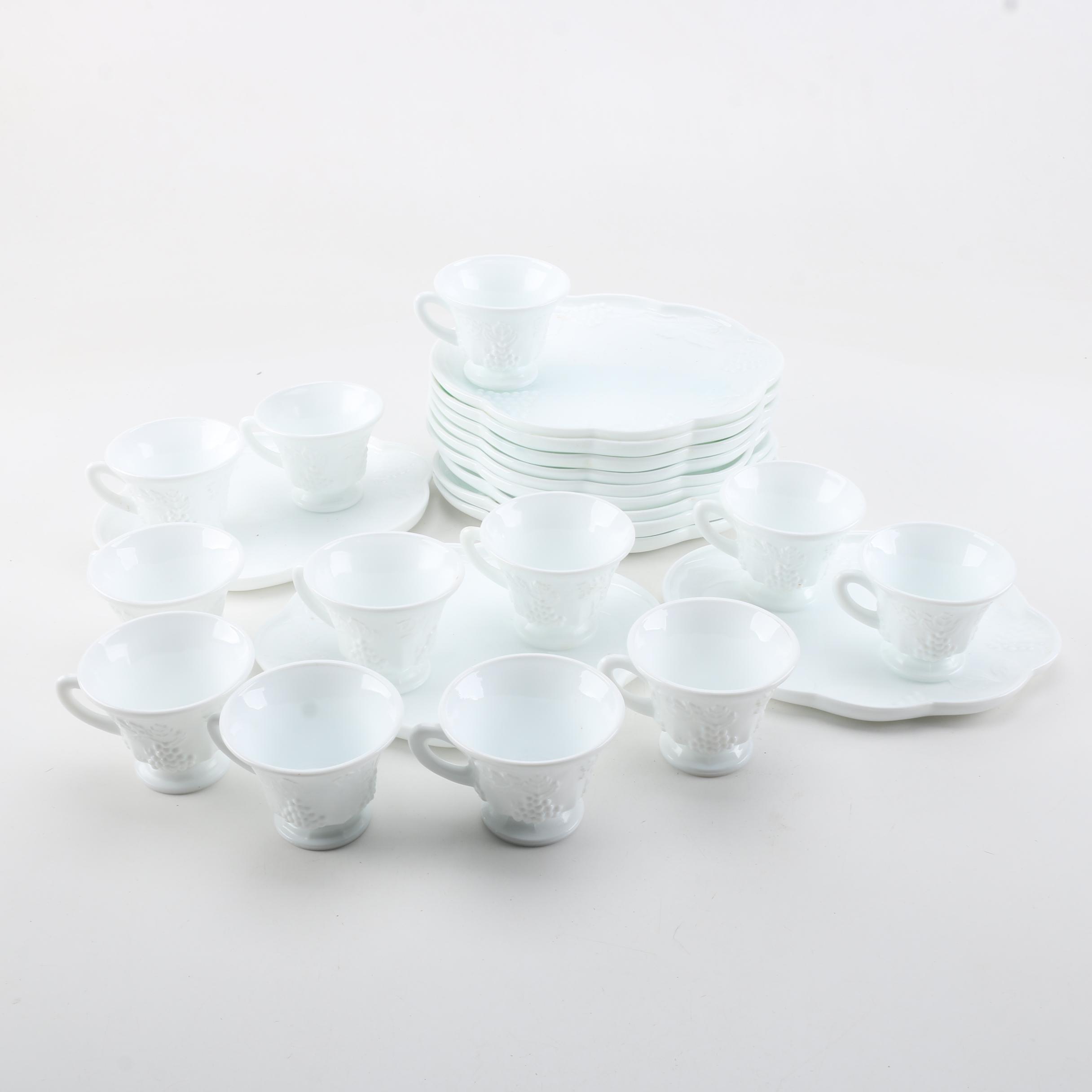 colony harvest milk glass snack set