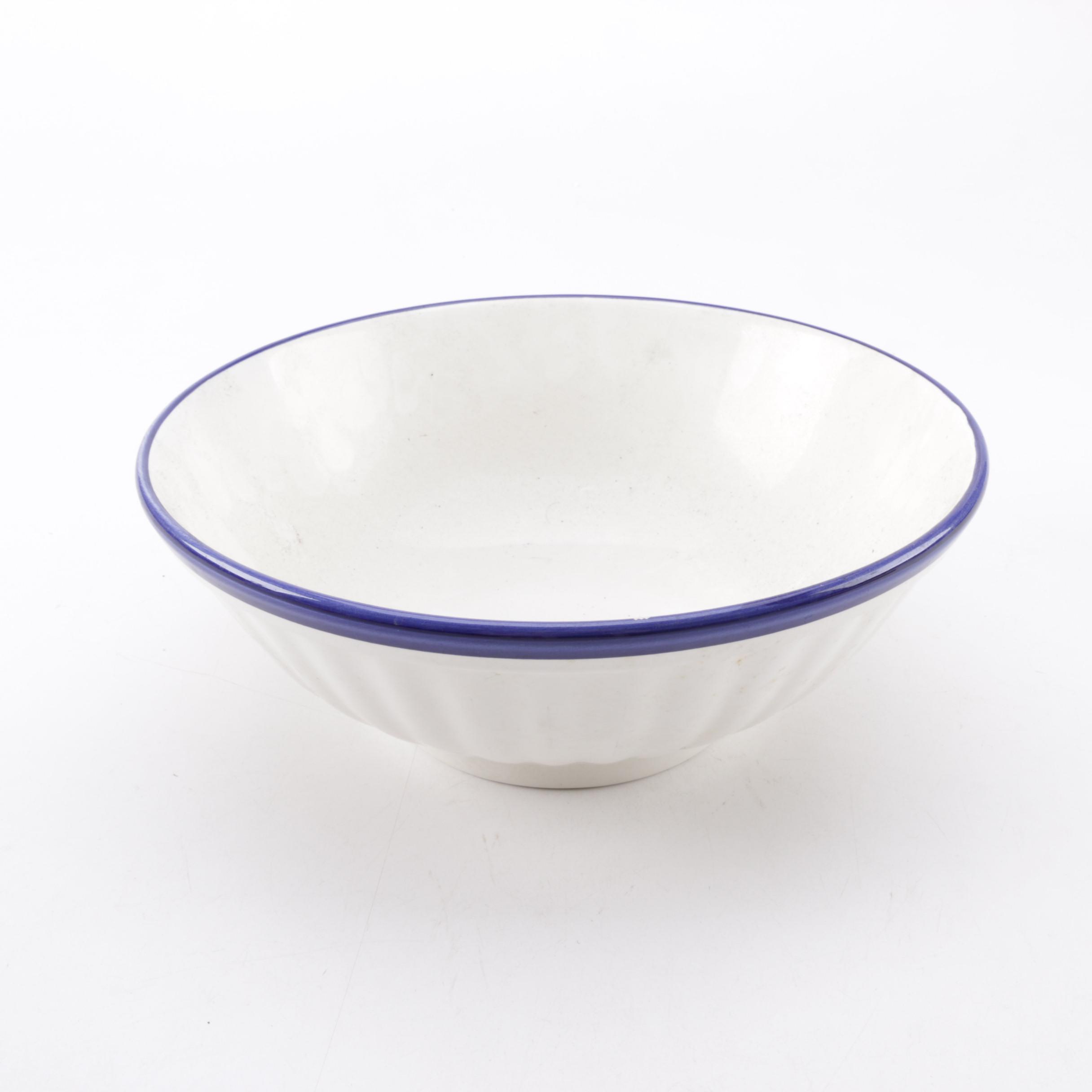 Italian Over and Back, Inc. Ceramic Blue Rimmed Serving Bowl EBTH