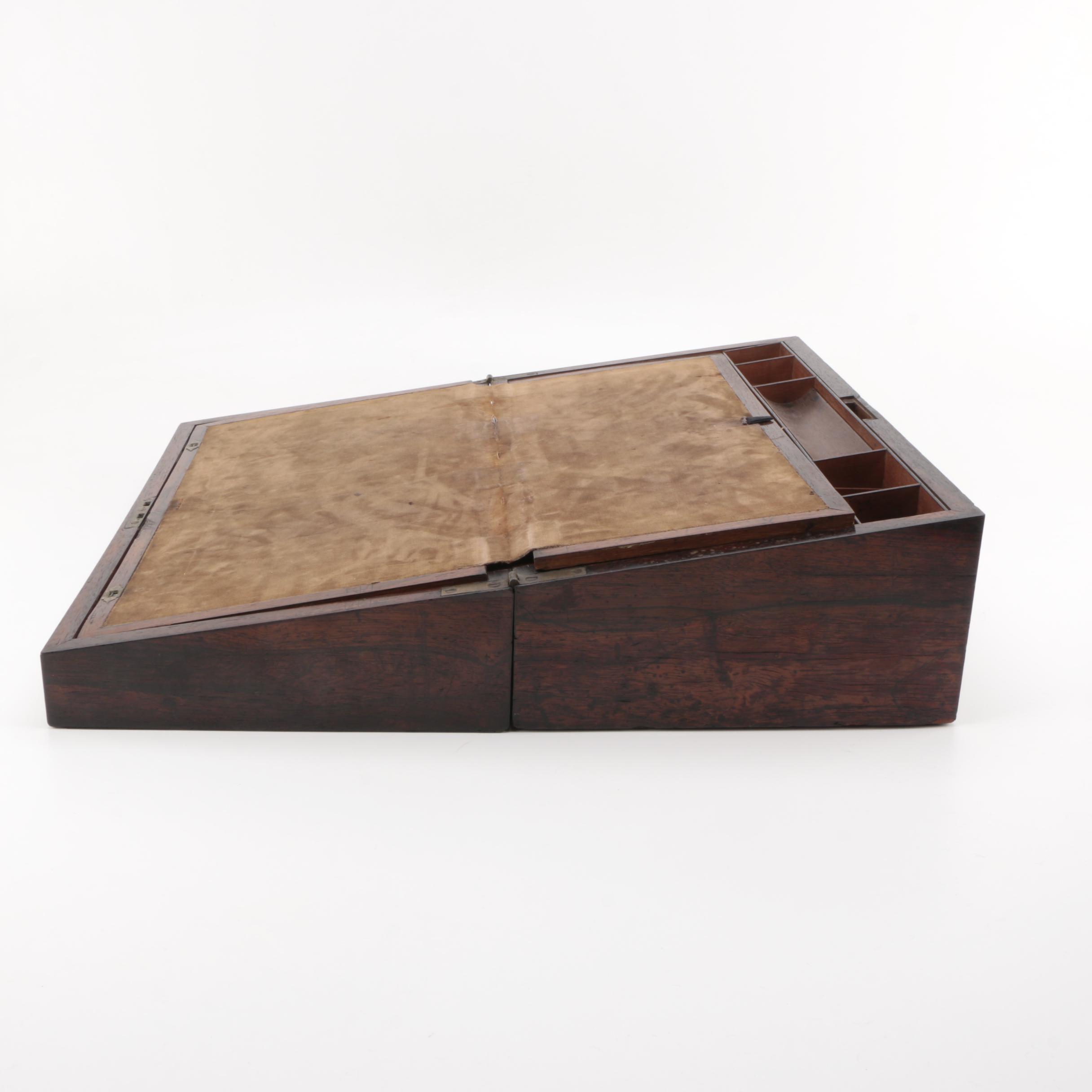 Antique Wooden Lap Desk With Fitted Interior Ebth