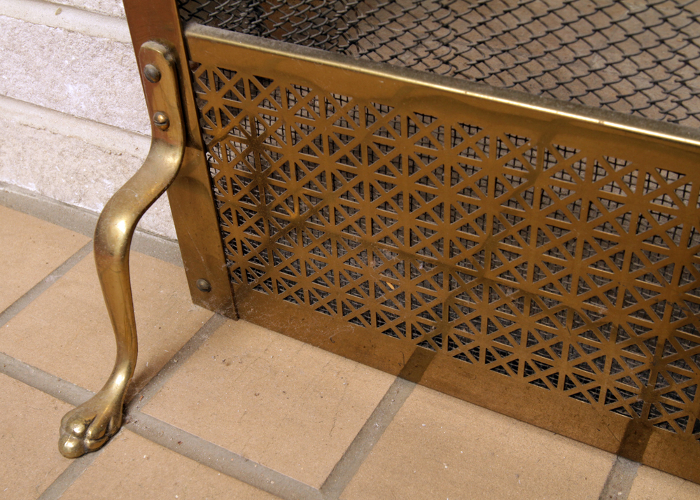 Vintage Brass Fireplace Screen and Andirons EBTH