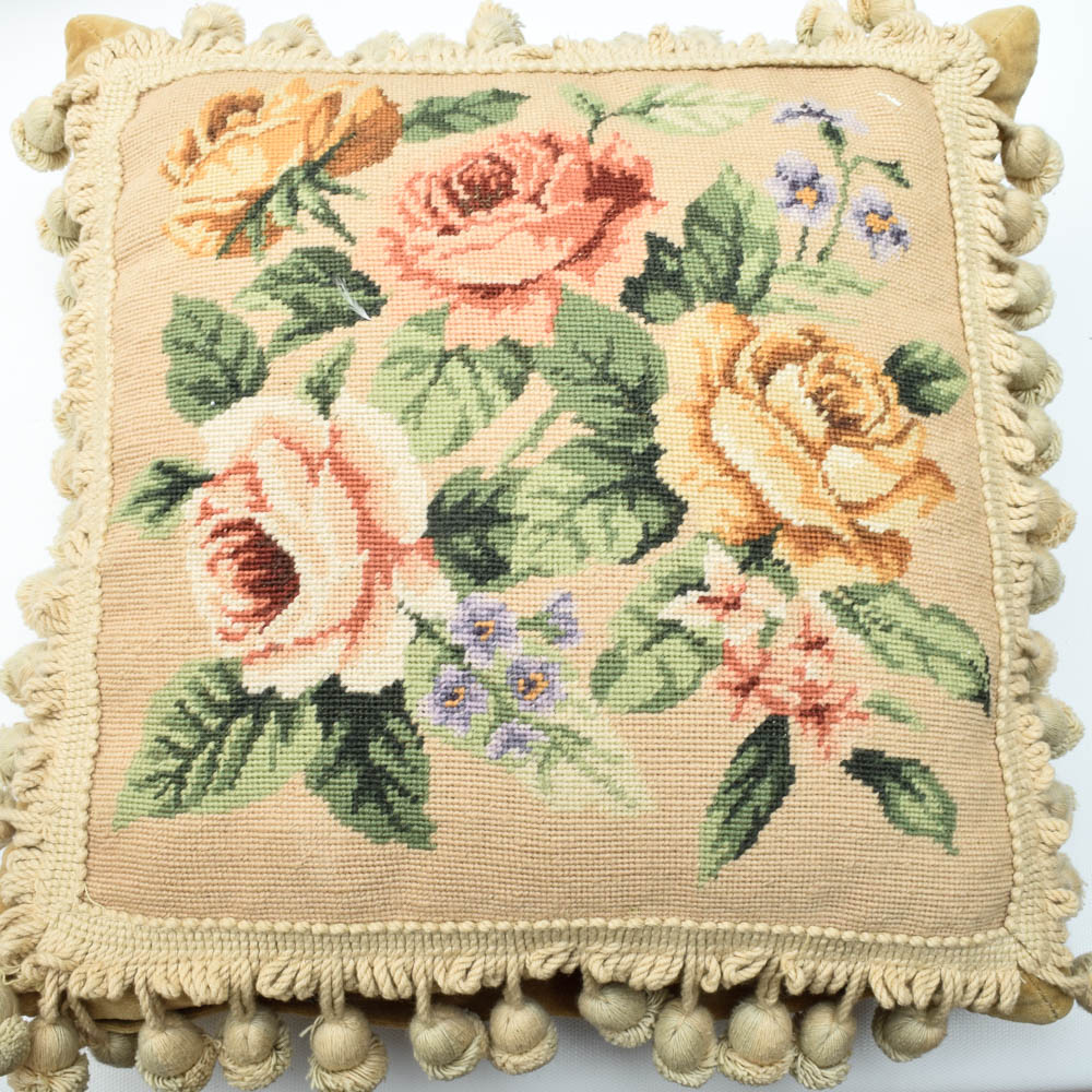 Floral Needlepoint Throw Pillows | EBTH