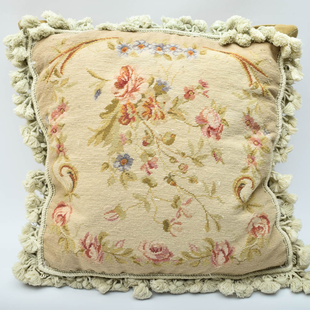 Floral Needlepoint Throw Pillows EBTH