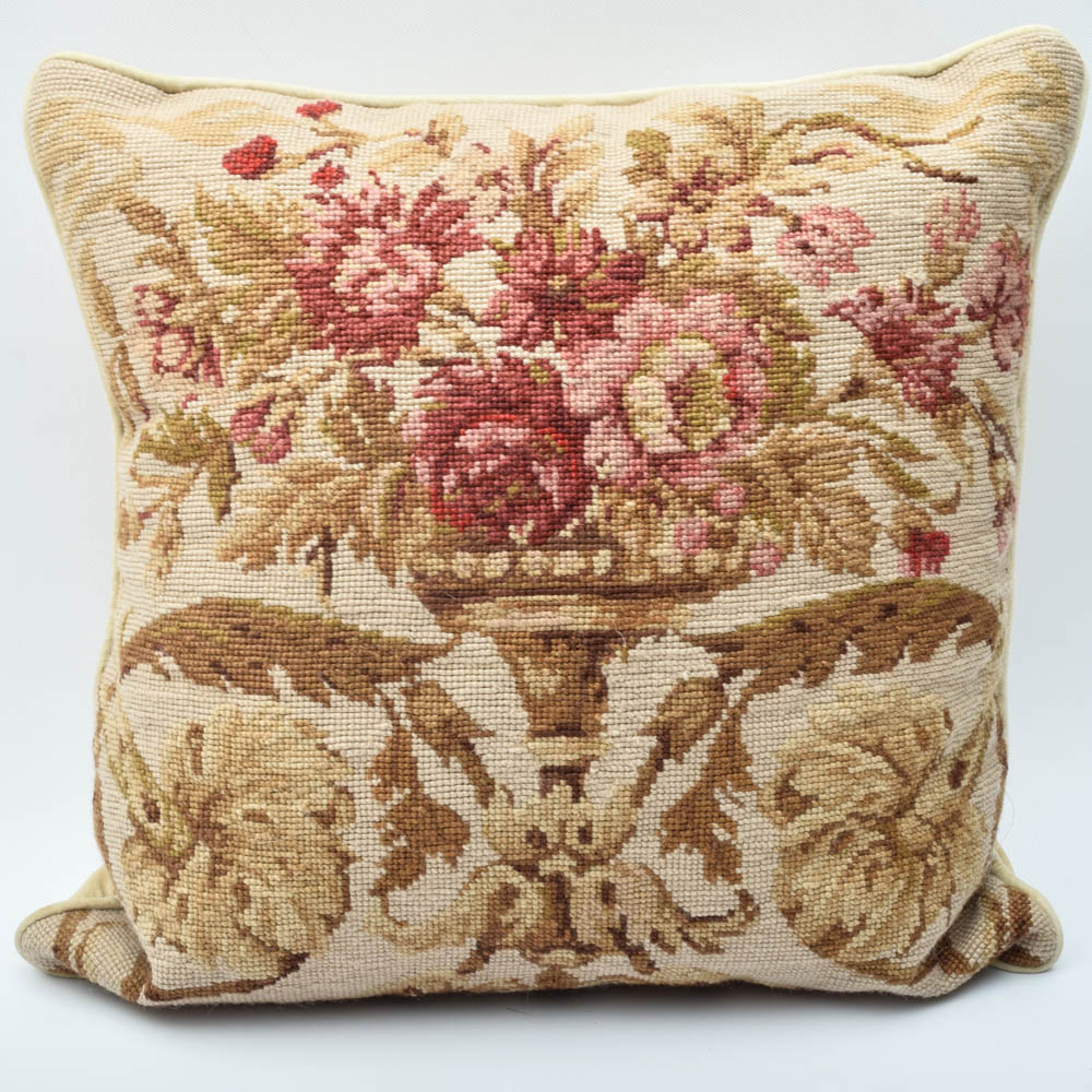 Floral Needlepoint Throw Pillows EBTH