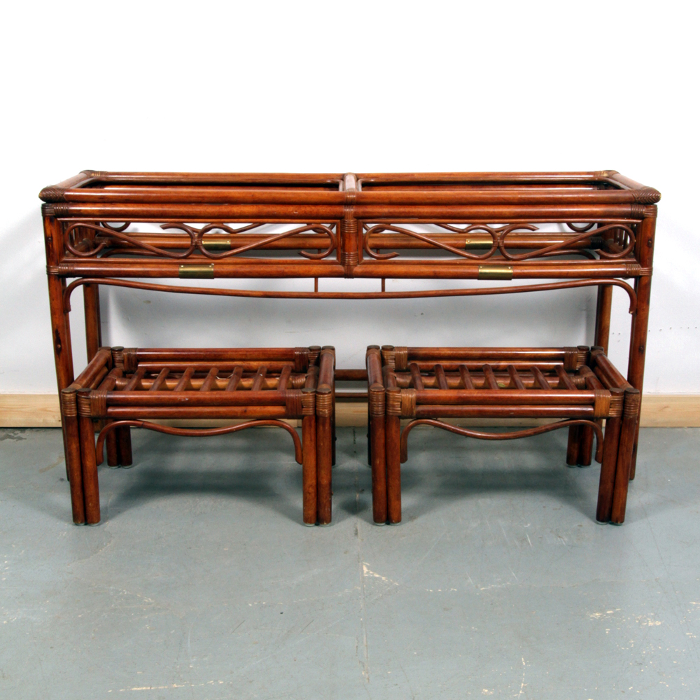 Rattan Console Table With Matching Stools | EBTH