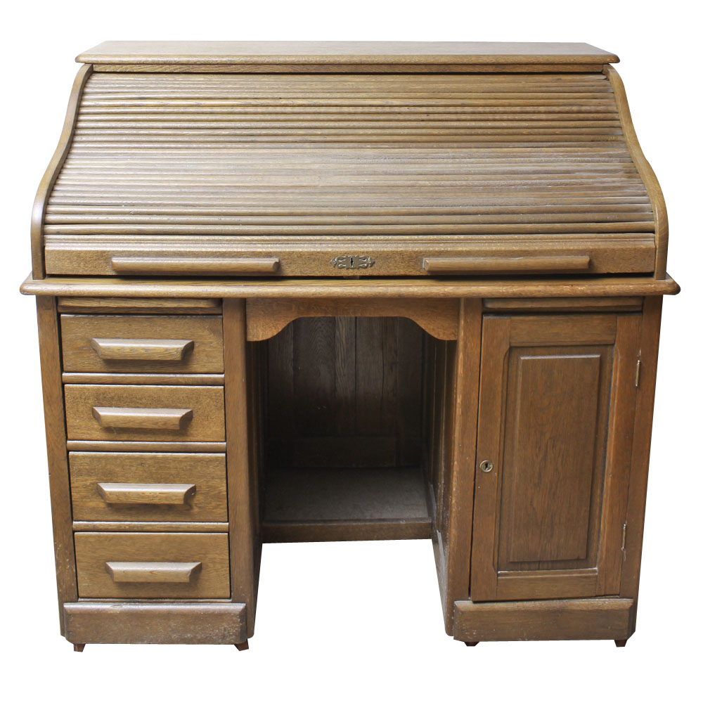 Vintage Oak Roll Top Desk Ebth
