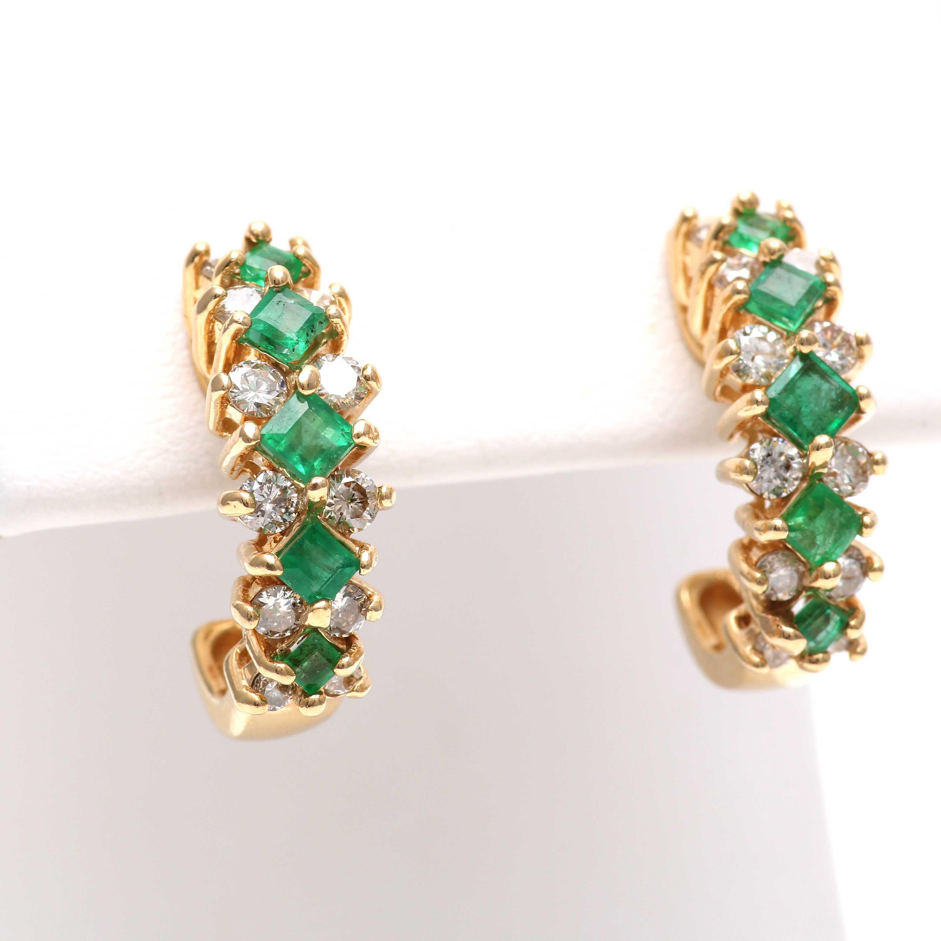 14K Yellow Gold Emerald and 0.96 CTW Diamond Half Hoop Earrings EBTH