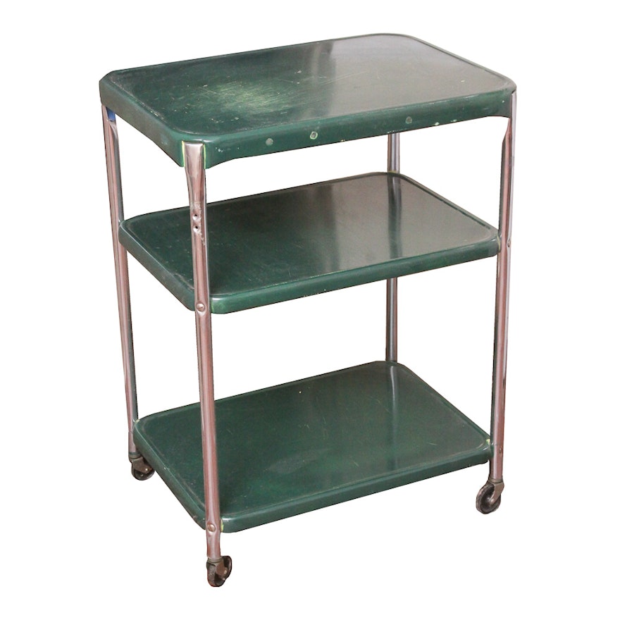 Vintage Metal Rolling Cart Ebth Vintage Metal Rolling Cart